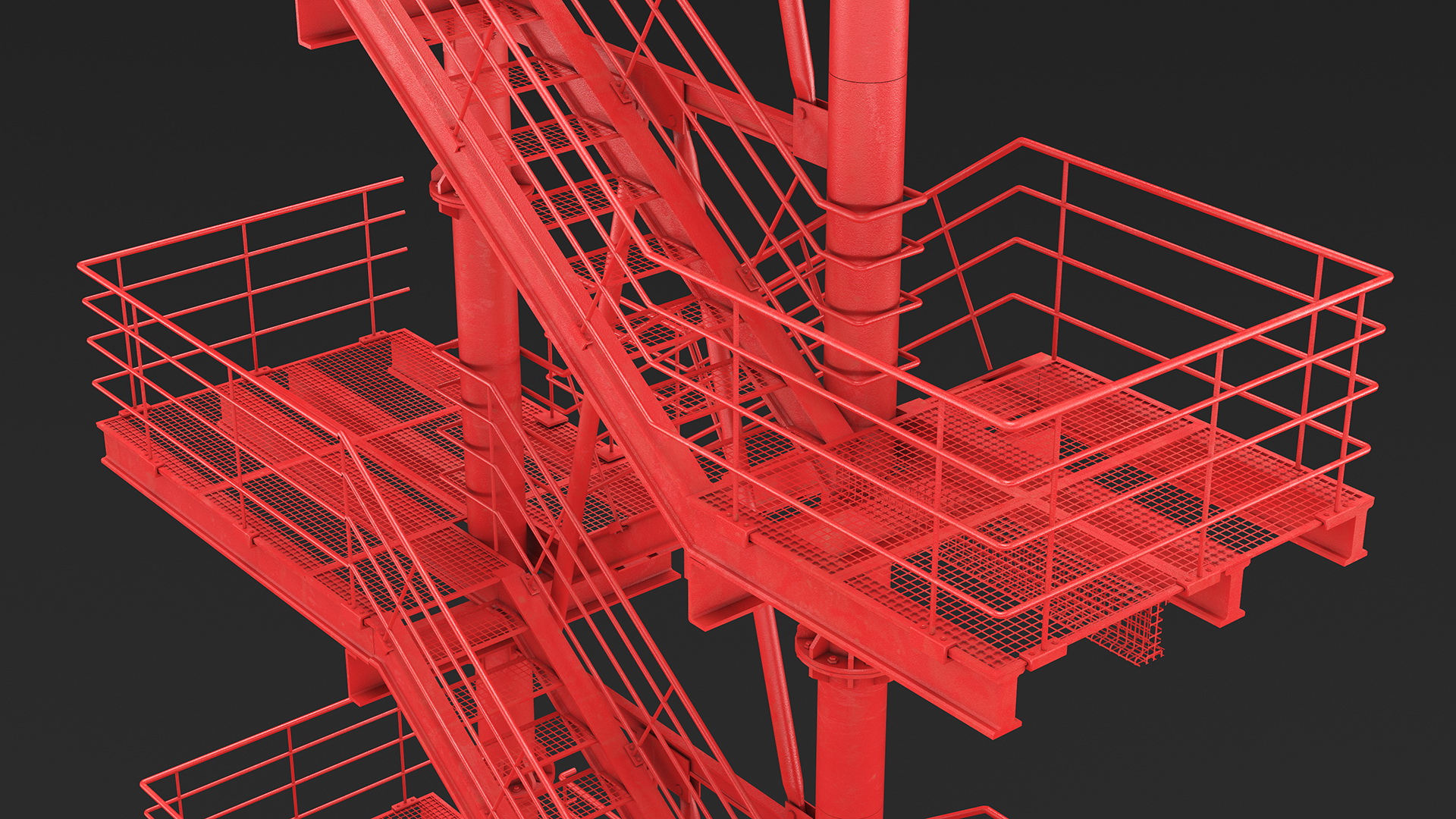 3D Modular Fire Escape Red model