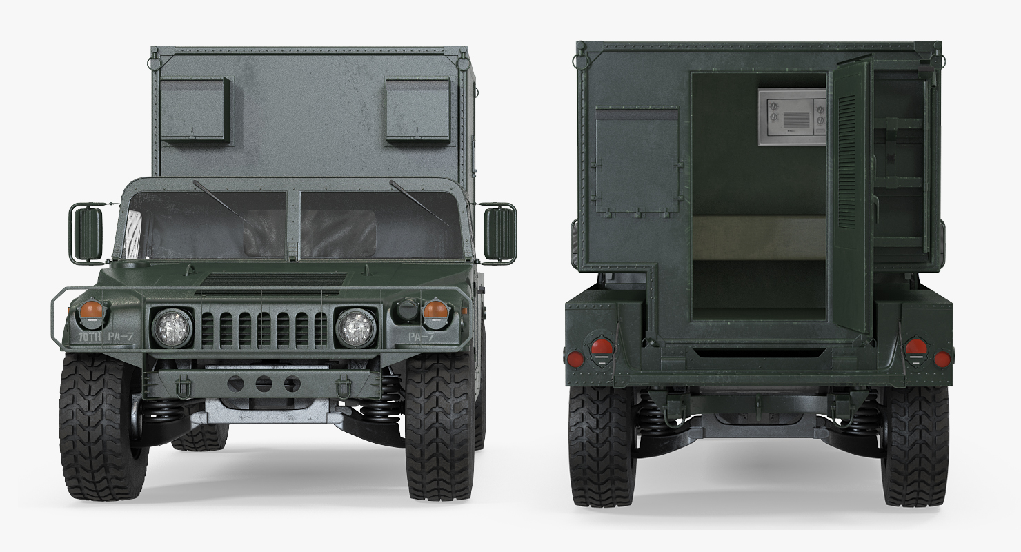 3D Shelter Carrier MSE Car HMMWV m1037 Rigged Green model