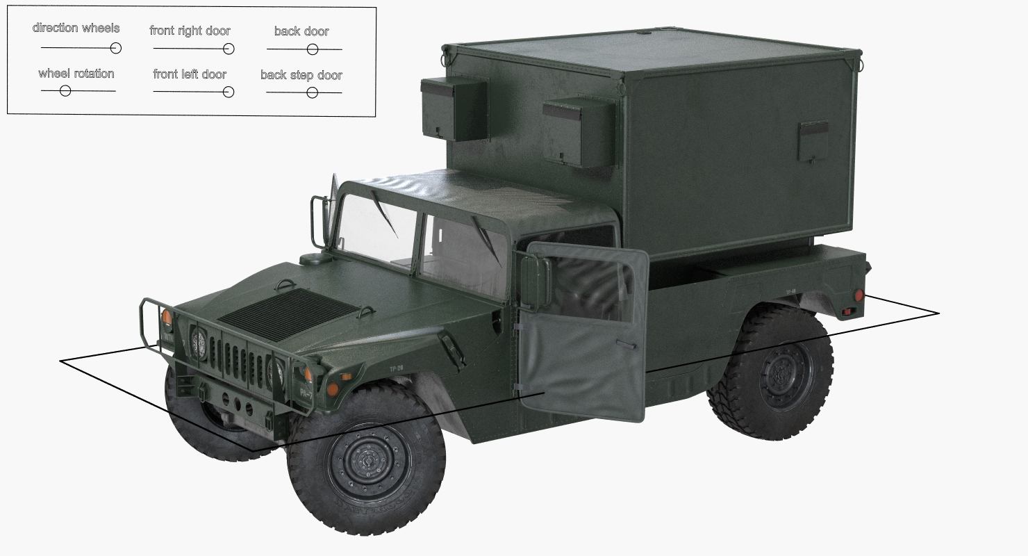 3D Shelter Carrier MSE Car HMMWV m1037 Rigged Green model