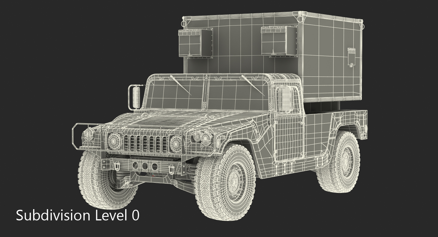 3D Shelter Carrier MSE Car HMMWV m1037 Rigged Green model