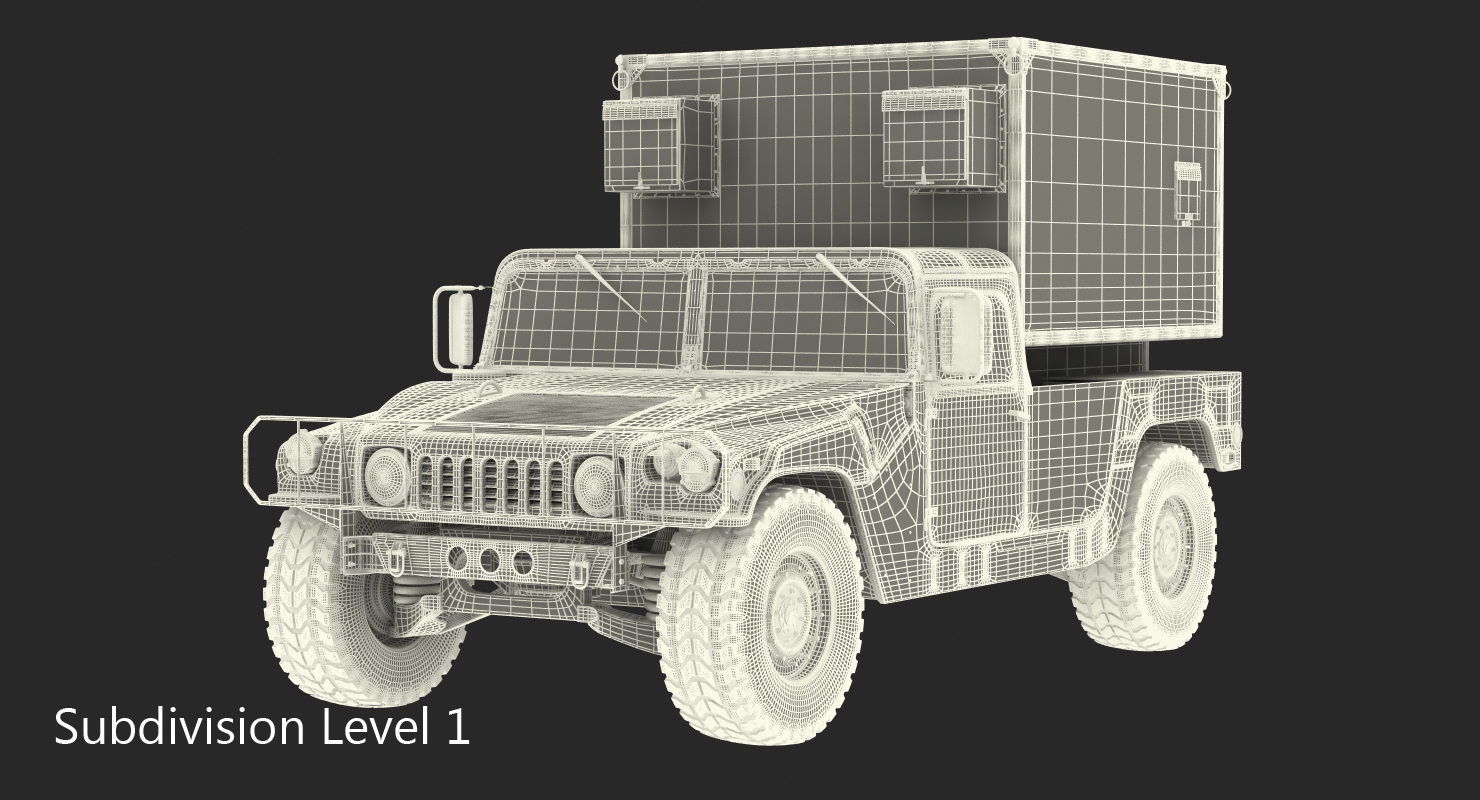 3D Shelter Carrier MSE Car HMMWV m1037 Rigged Green model