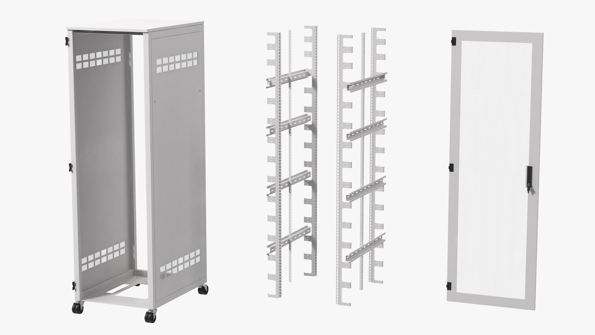 Floor Standing Rack Cabinet 42 Unit White Empty 3D