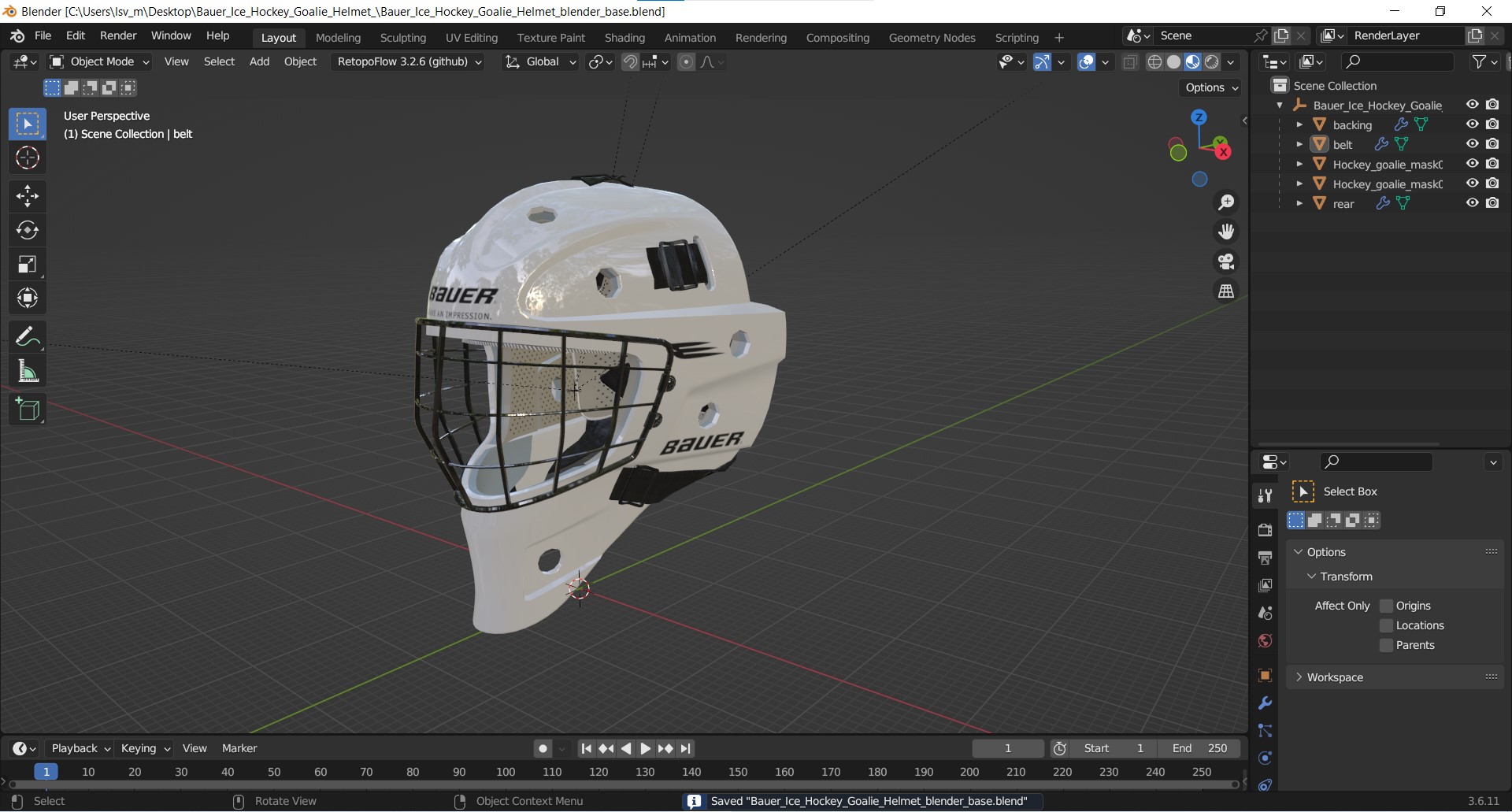 3D model Bauer Ice Hockey Goalie Helmet