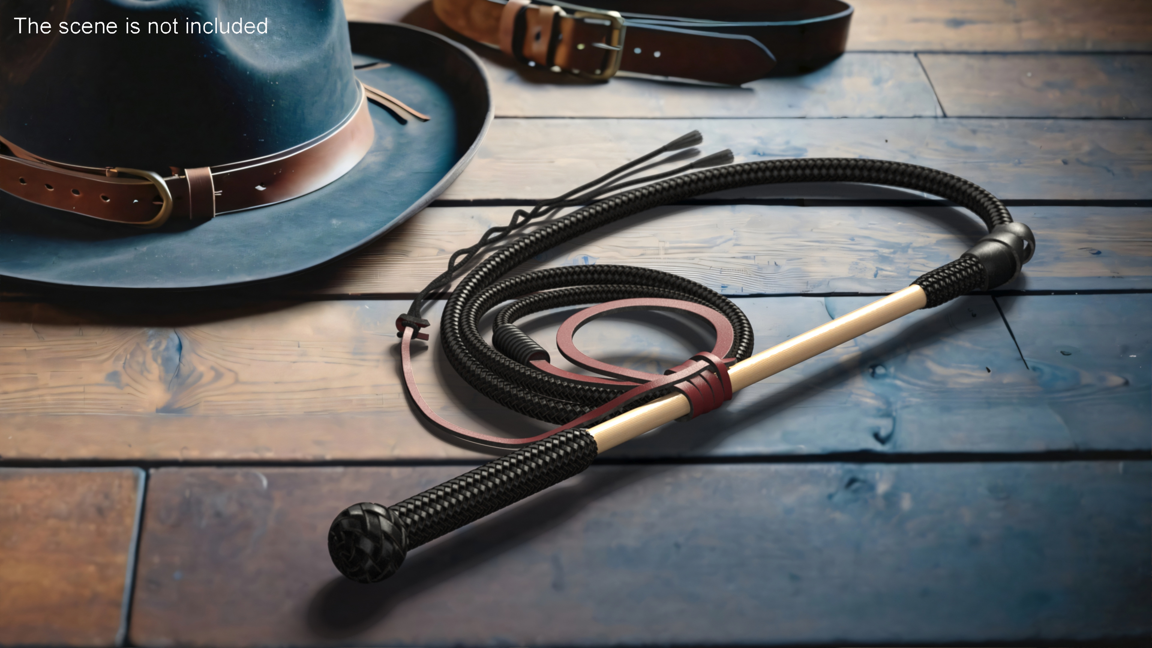 Leather Bullwhip Braided Black Rigged 3D