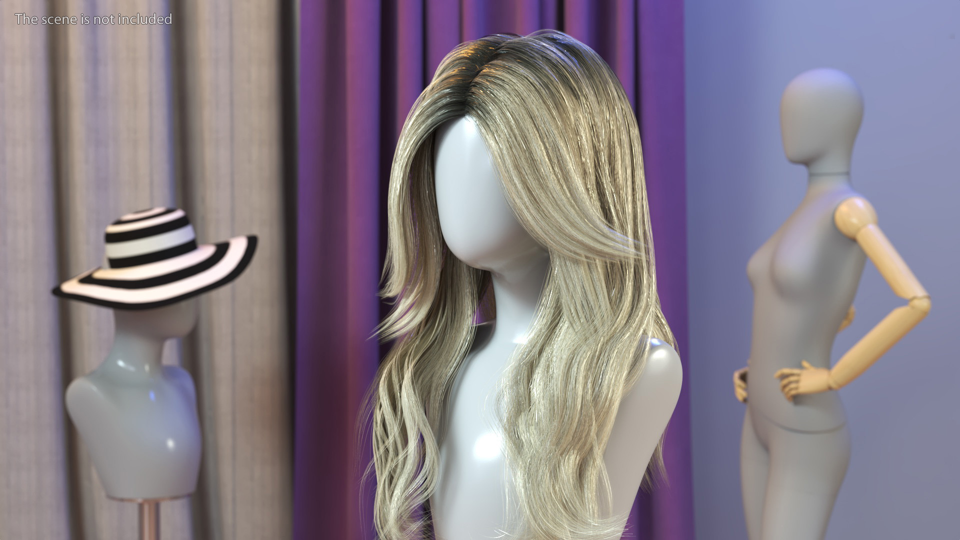 Wig Long Wavy Hairstyle Blond 3D model