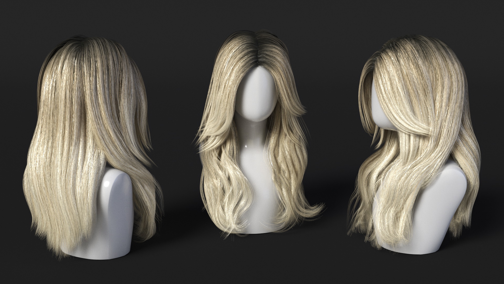 Wig Long Wavy Hairstyle Blond 3D model