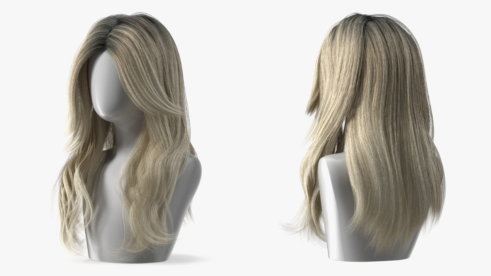 Wig Long Wavy Hairstyle Blond 3D model