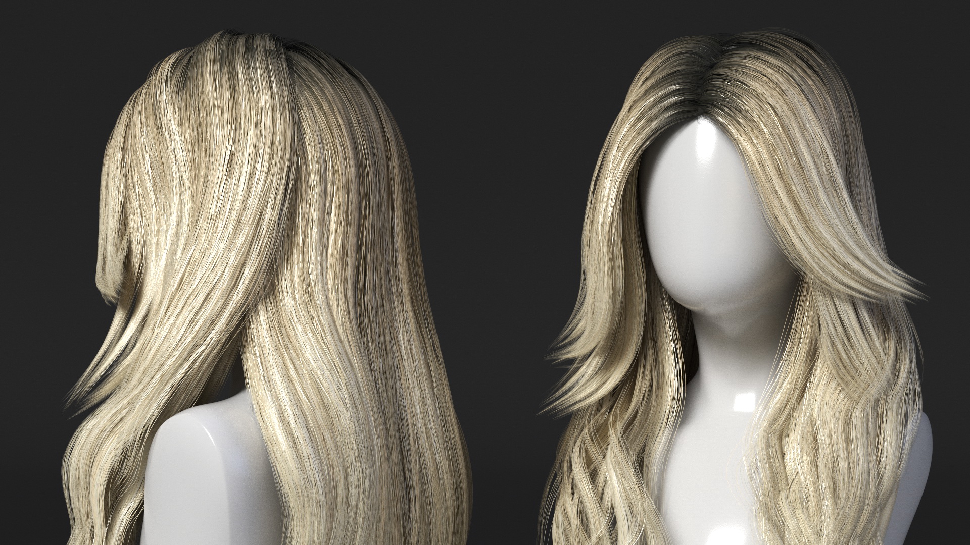 Wig Long Wavy Hairstyle Blond 3D model