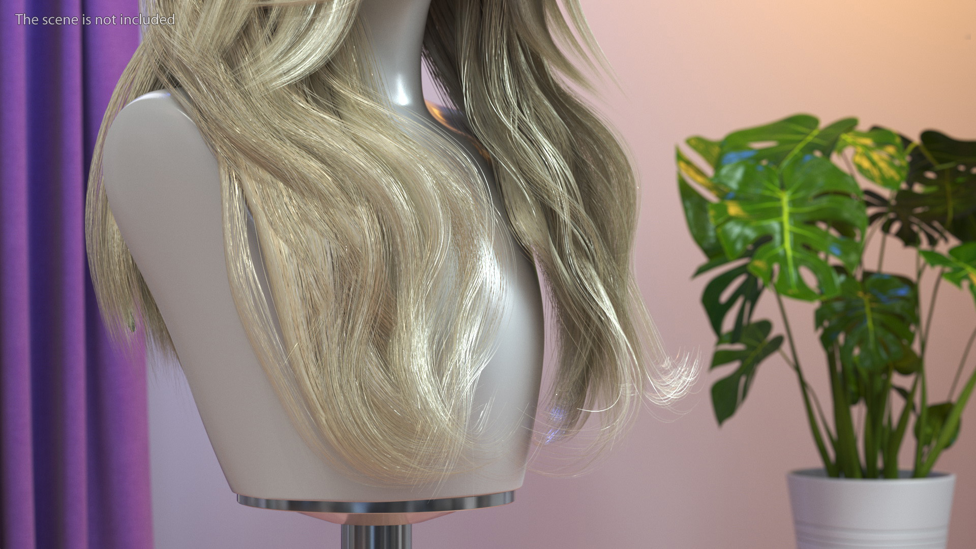 Wig Long Wavy Hairstyle Blond 3D model