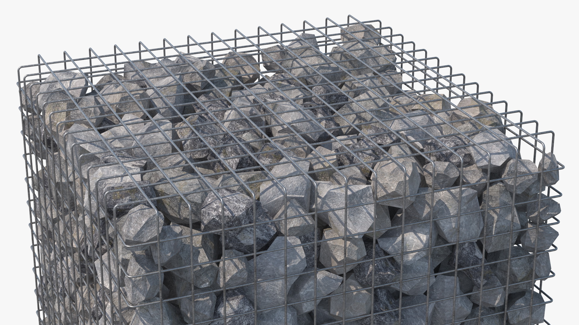 3D Gabion Square Basket with Rocks