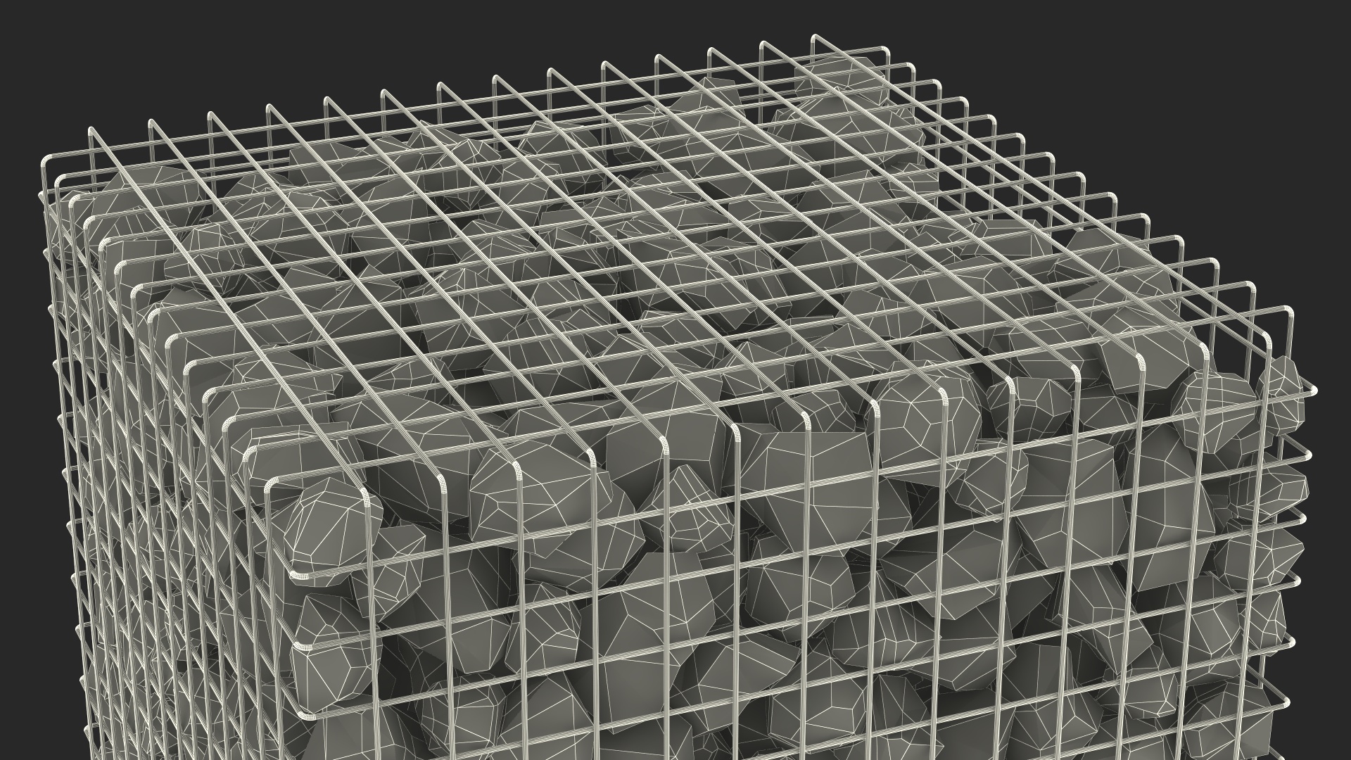 3D Gabion Square Basket with Rocks