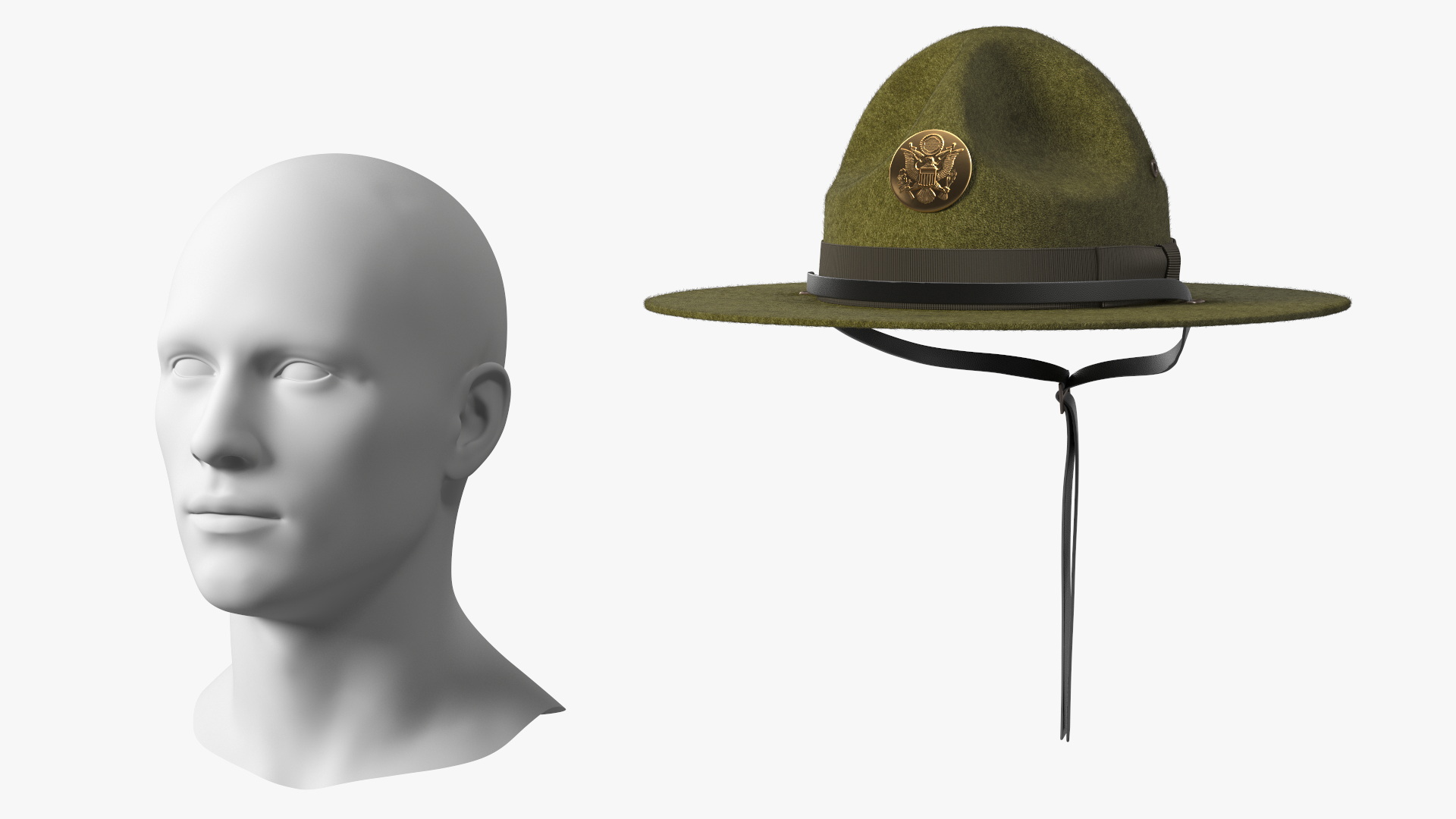 Military Campaign Hat with Cockade Green on Mannequin Fur 3D