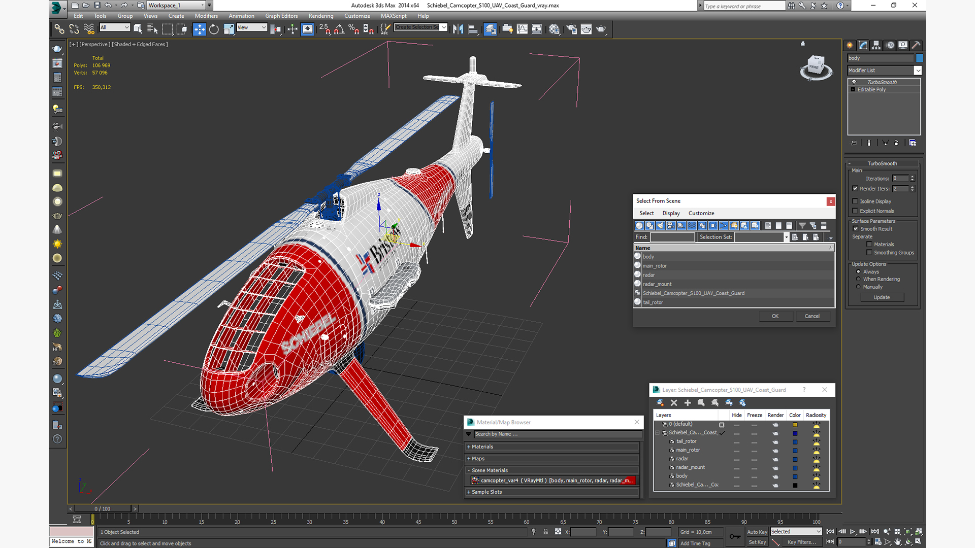 Schiebel Camcopter S100 UAV Coast Guard 3D model