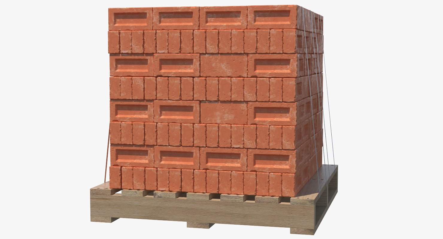 3D model Red Bricks Stacked On Wooden Pallet