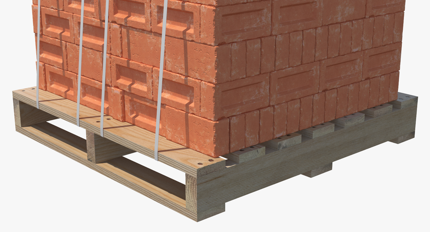 3D model Red Bricks Stacked On Wooden Pallet