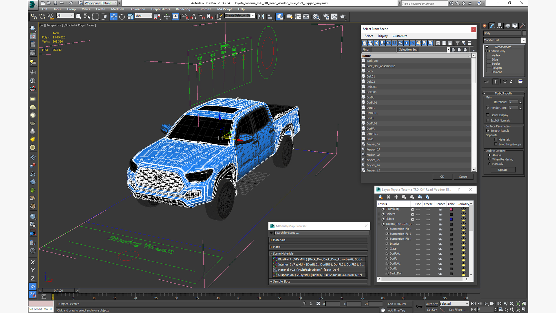 3D model Toyota Tacoma TRD Off Road Voodoo Blue 2021 Rigged