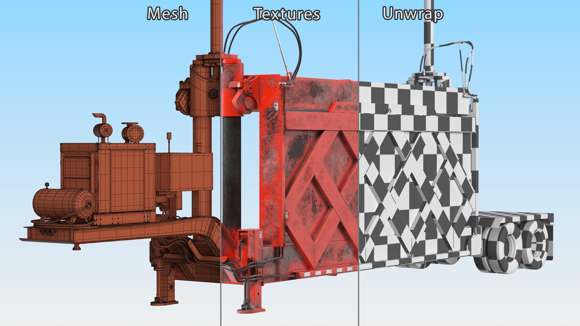 Old Portable Car Crusher Impact 5 Red Rigged 3D model