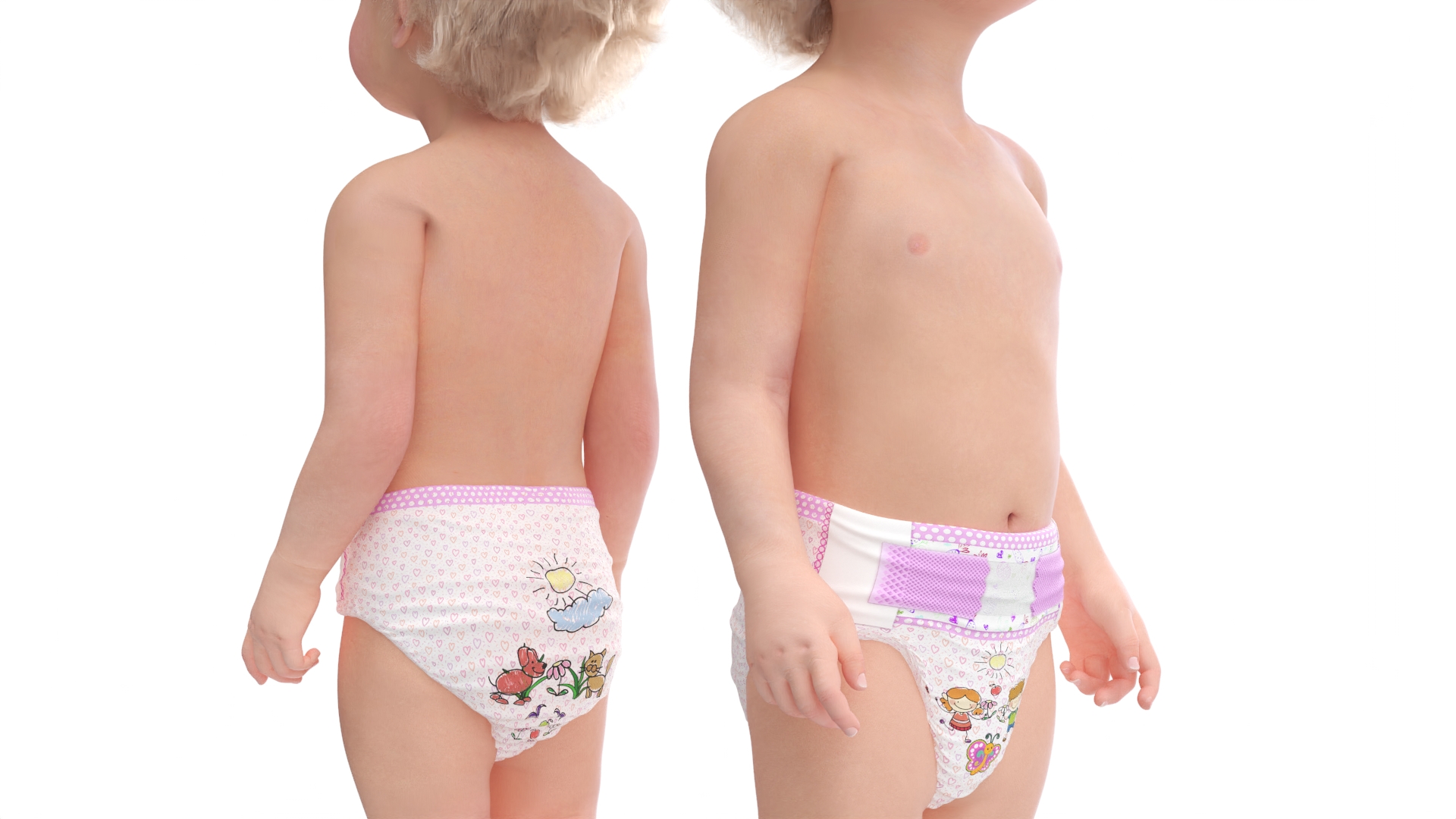 3D model Toddler Girl in Diaper Standing Fur