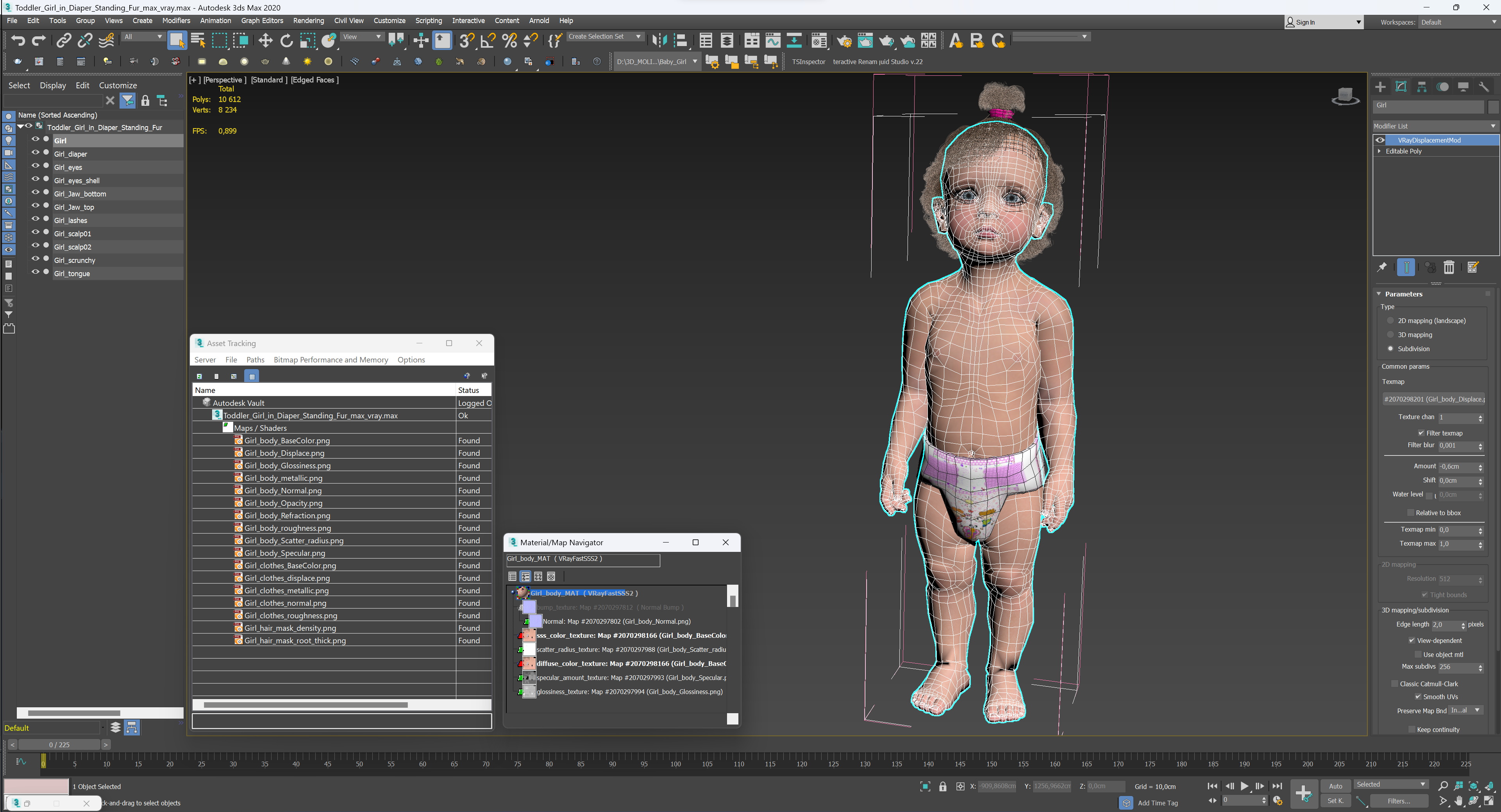 3D model Toddler Girl in Diaper Standing Fur