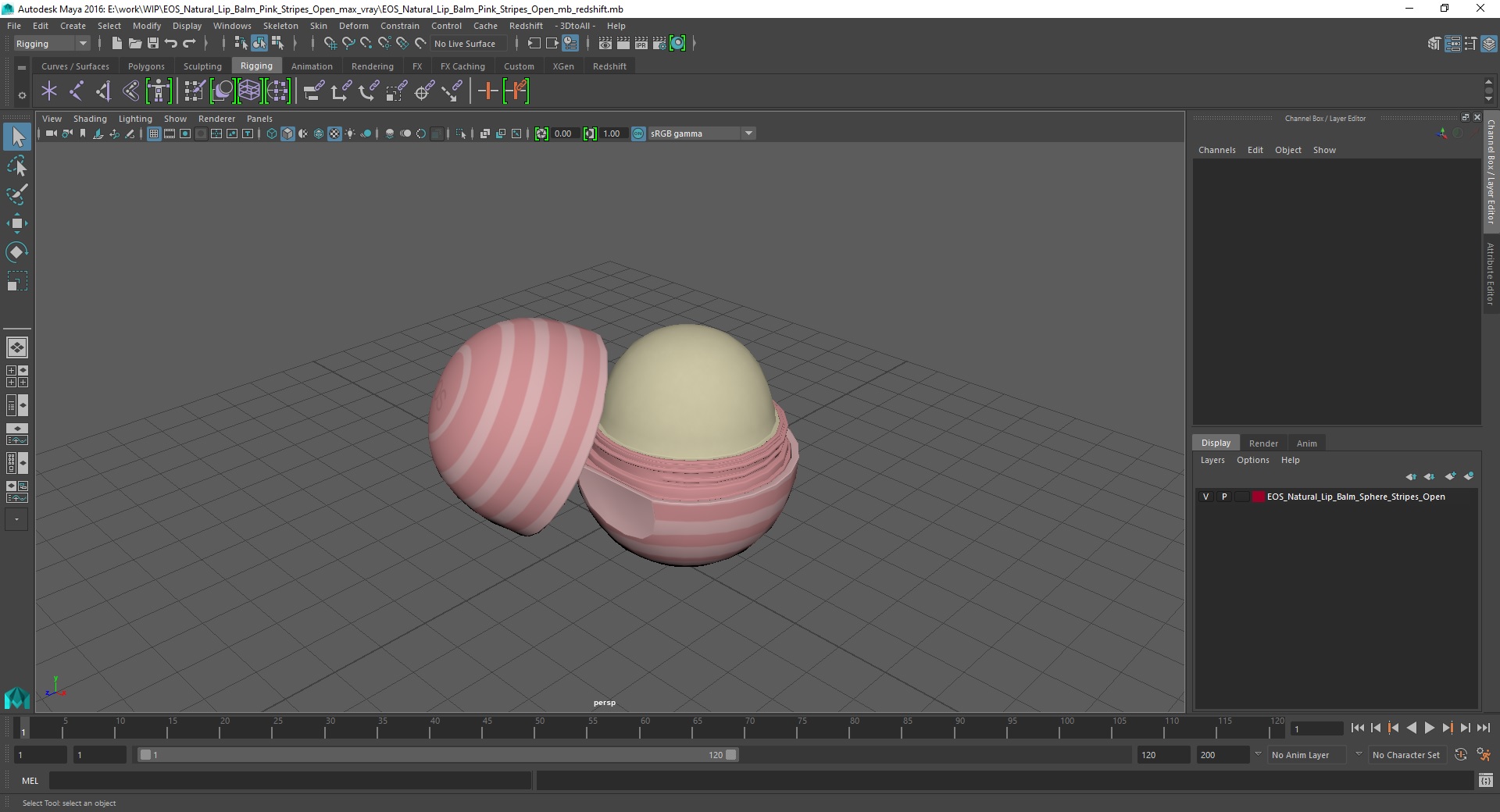 3D EOS Natural Lip Balm Pink Stripes Open model