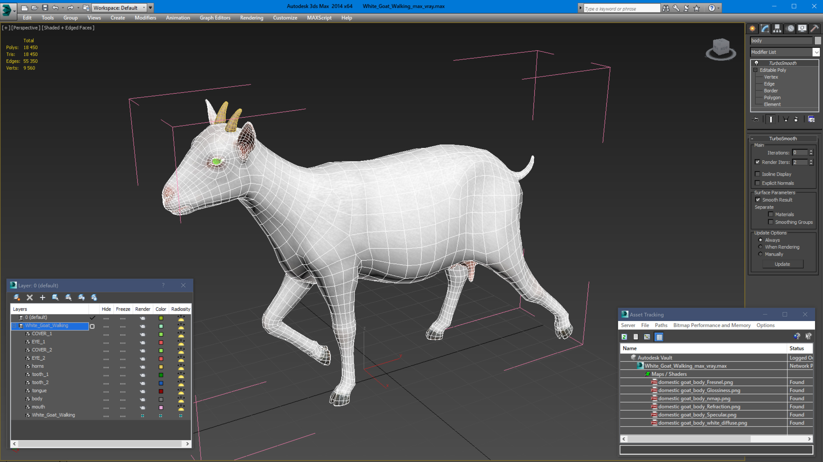 3D White Goat Walking model