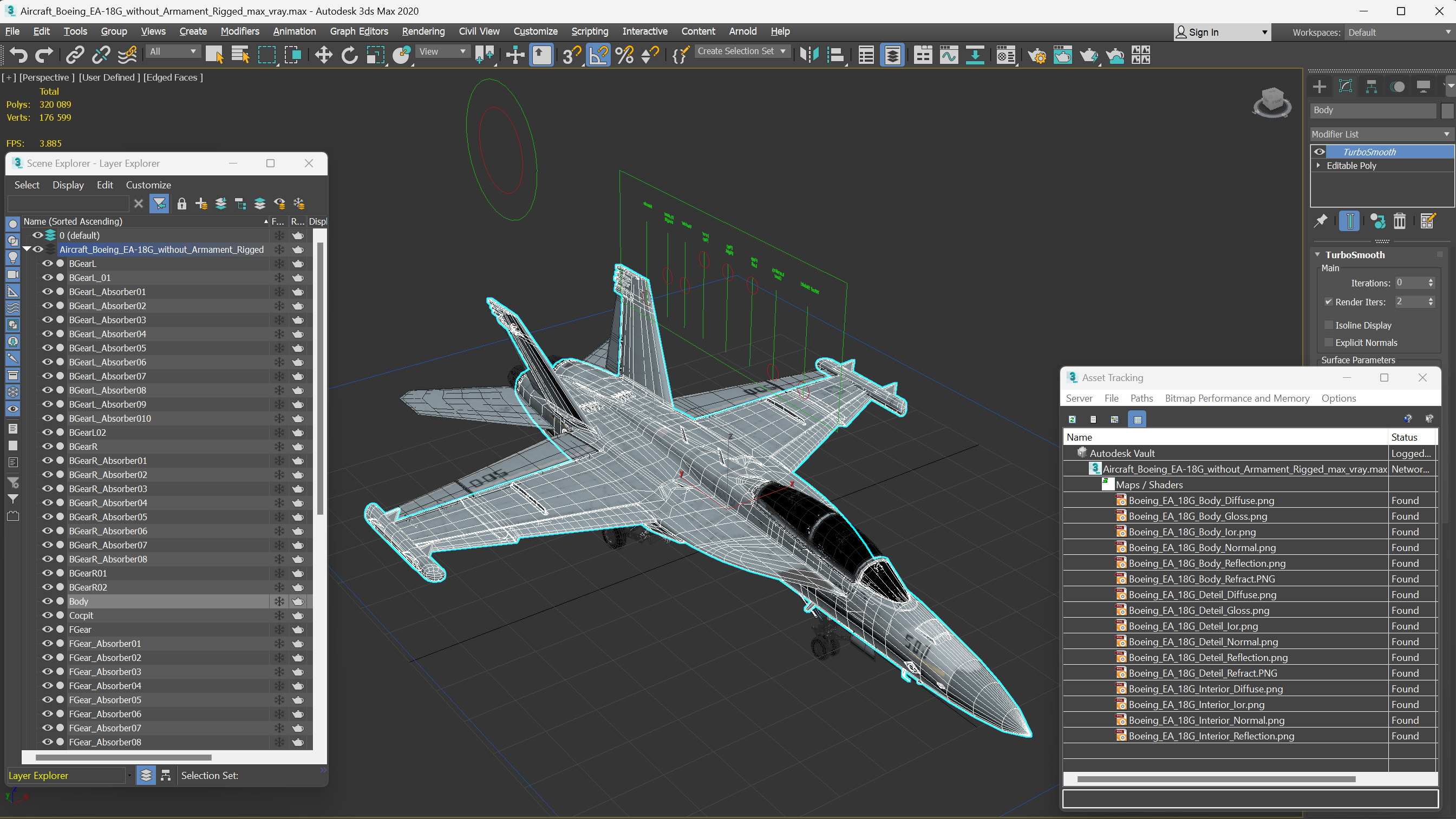 3D model Aircraft Boeing EA-18G without Armament Rigged for Maya