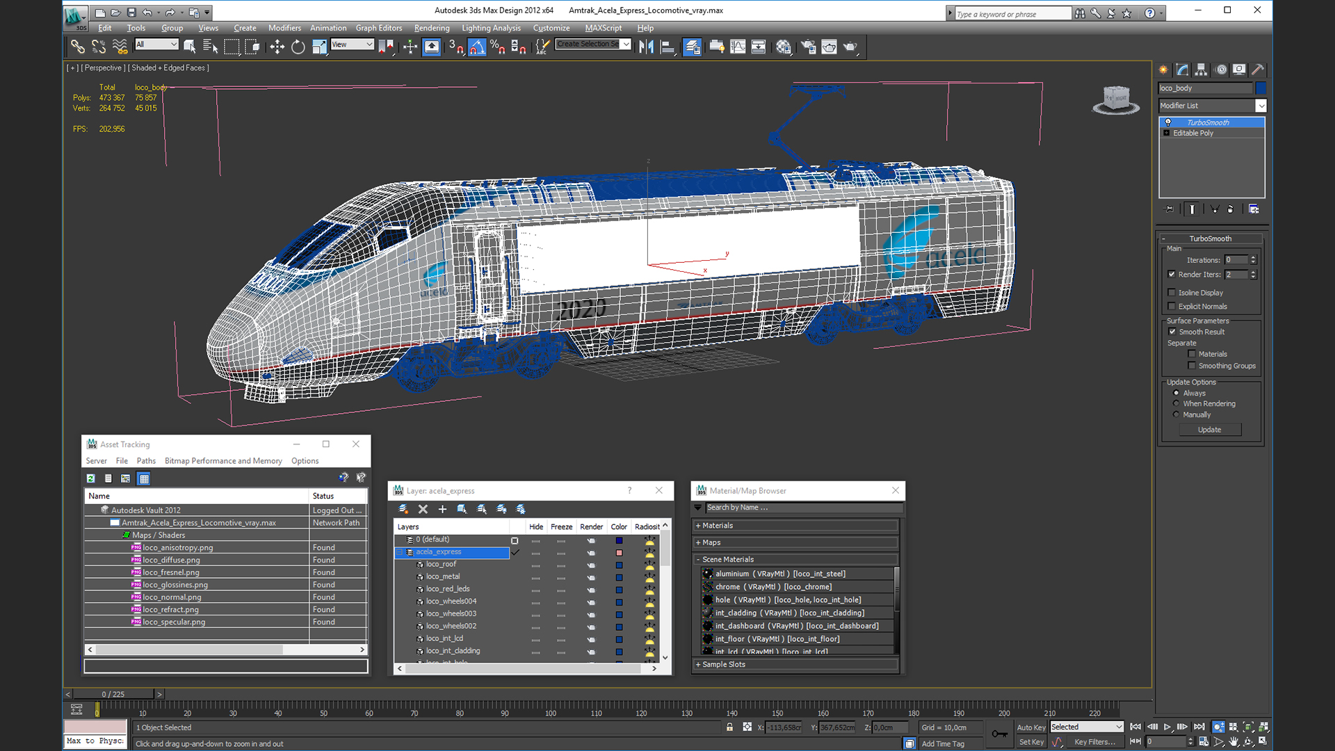 3D Amtrak Acela Express Locomotive