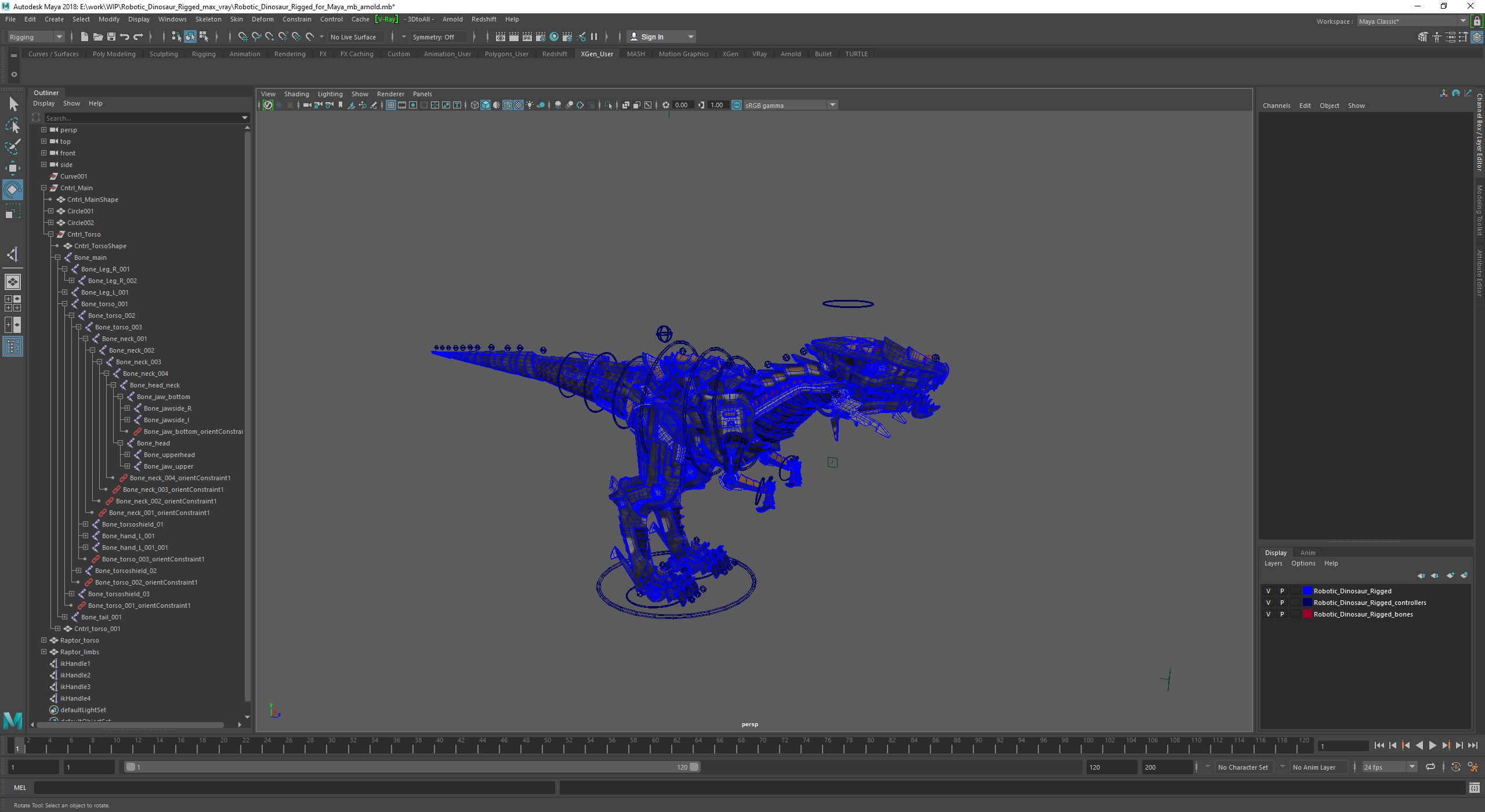 Robotic Dinosaur Rigged for Maya 3D