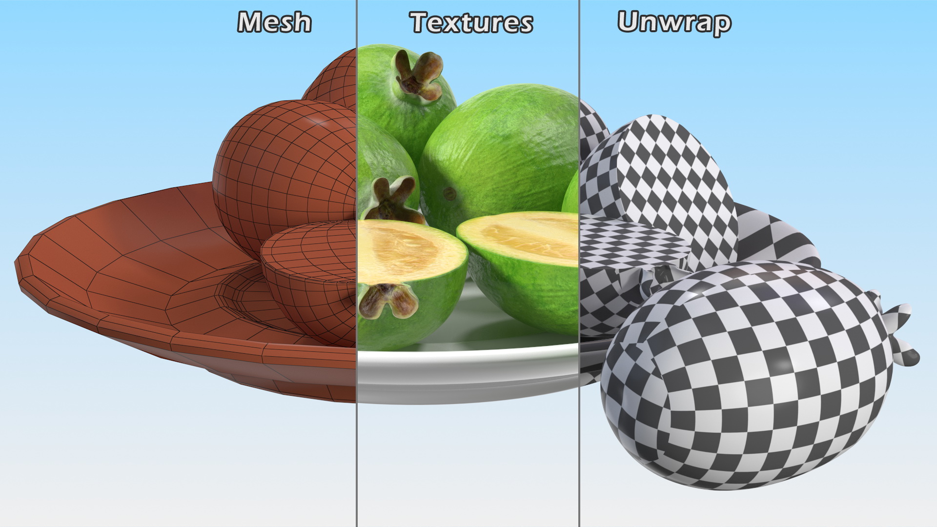 3D Heap Feijoa Fruit Plate model