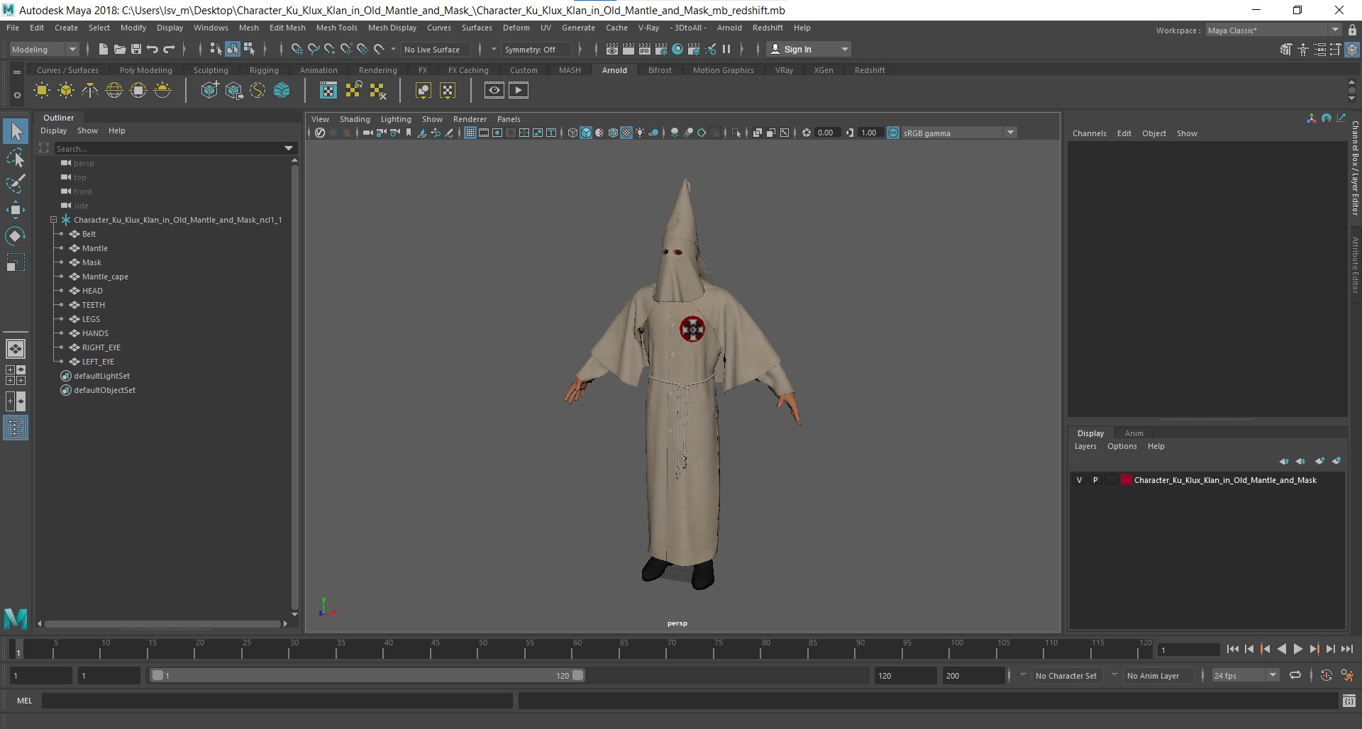 3D model Character Ku Klux Klan in Old Mantle and Mask