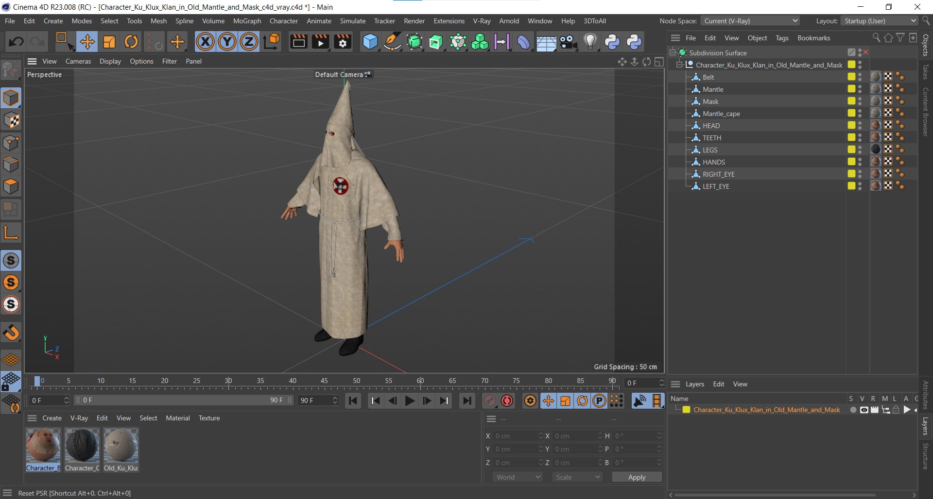 3D model Character Ku Klux Klan in Old Mantle and Mask