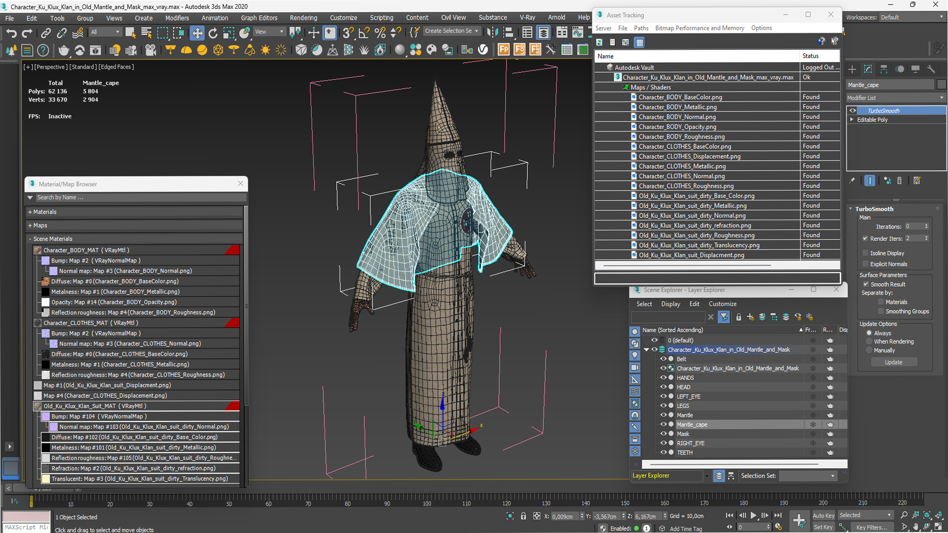 3D model Character Ku Klux Klan in Old Mantle and Mask