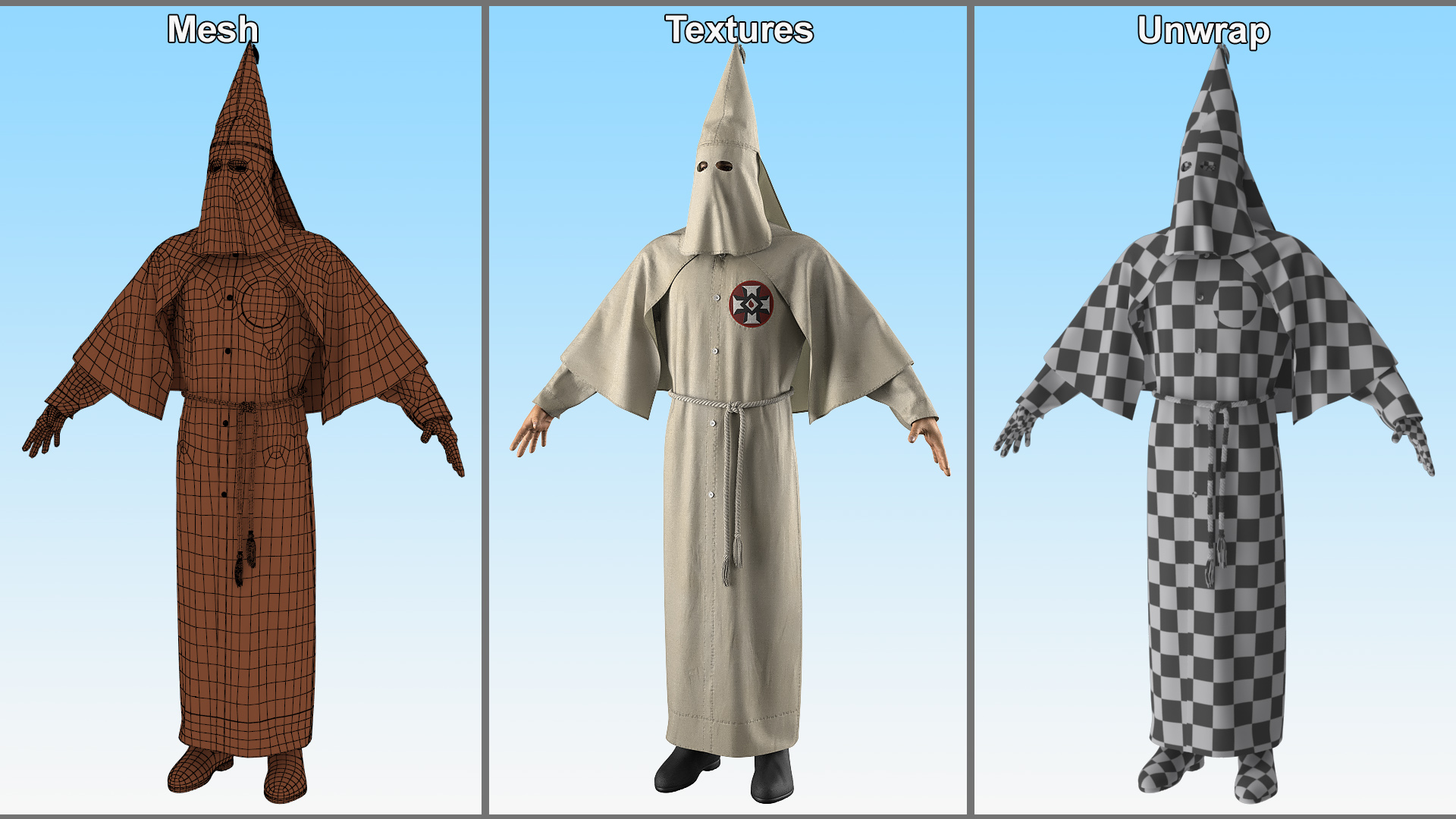 3D model Character Ku Klux Klan in Old Mantle and Mask