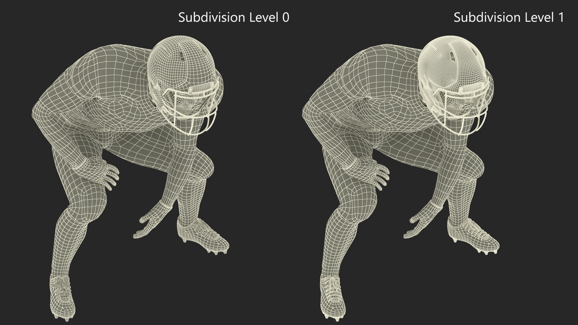 3D Crouching American Football Player Black Uniform model