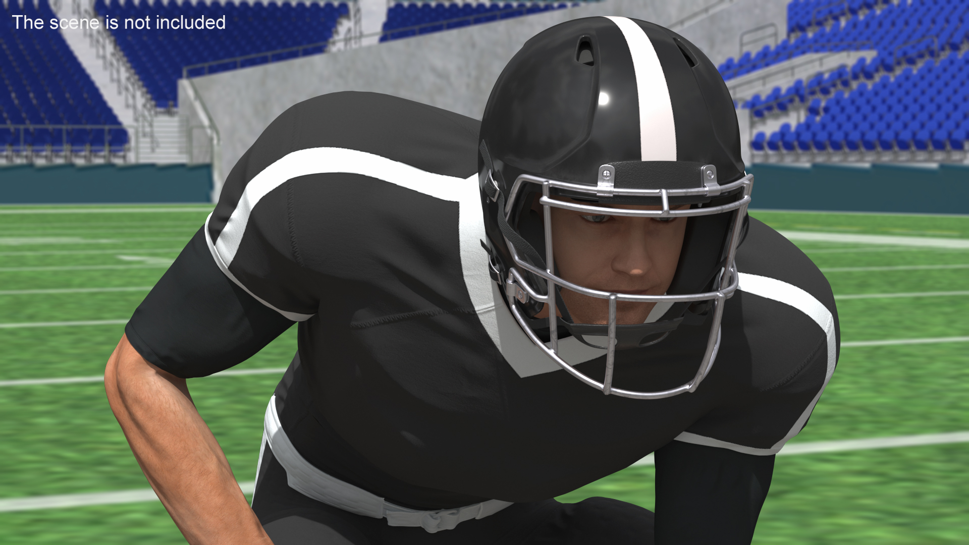 3D Crouching American Football Player Black Uniform model