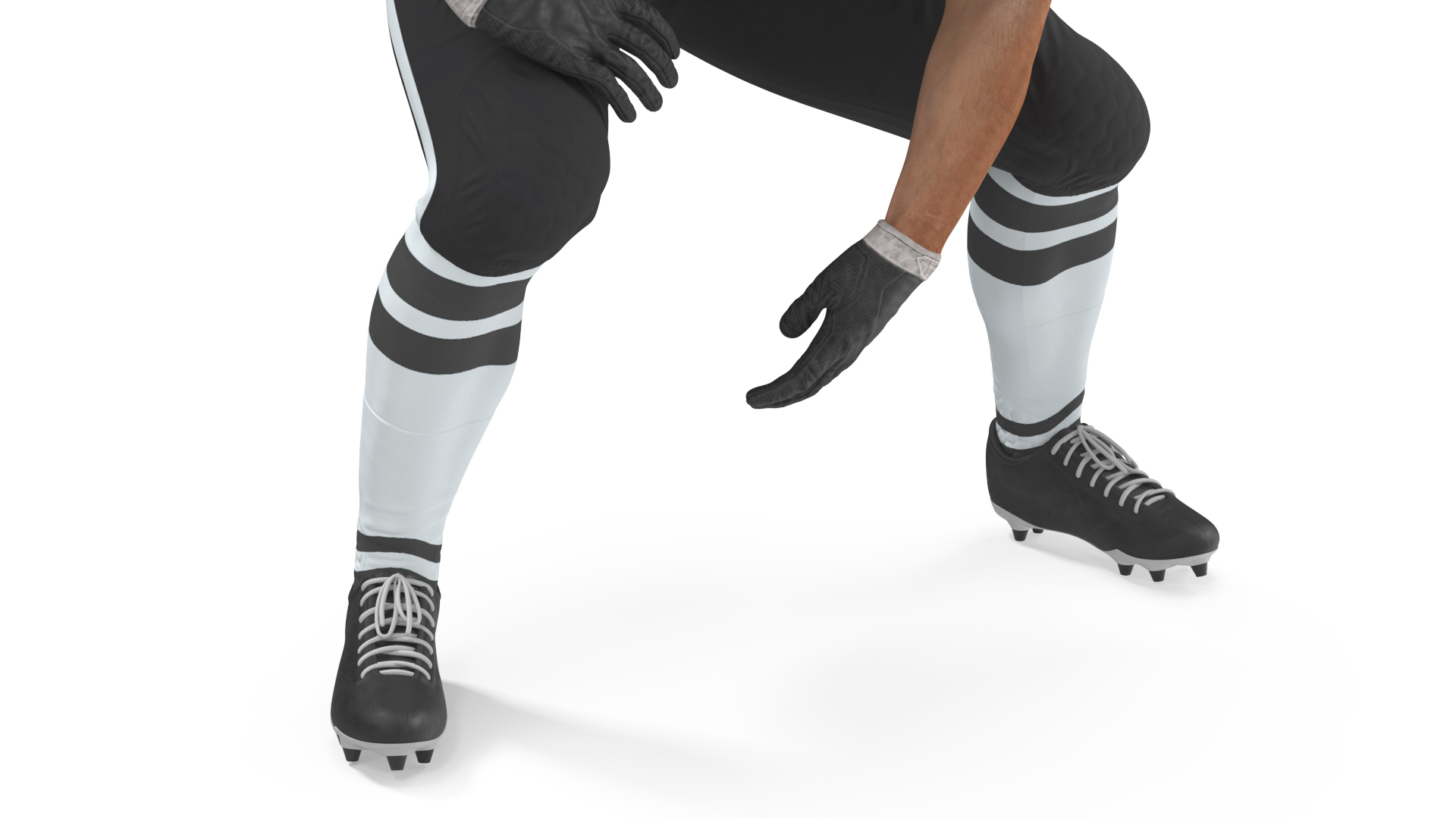 3D Crouching American Football Player Black Uniform model