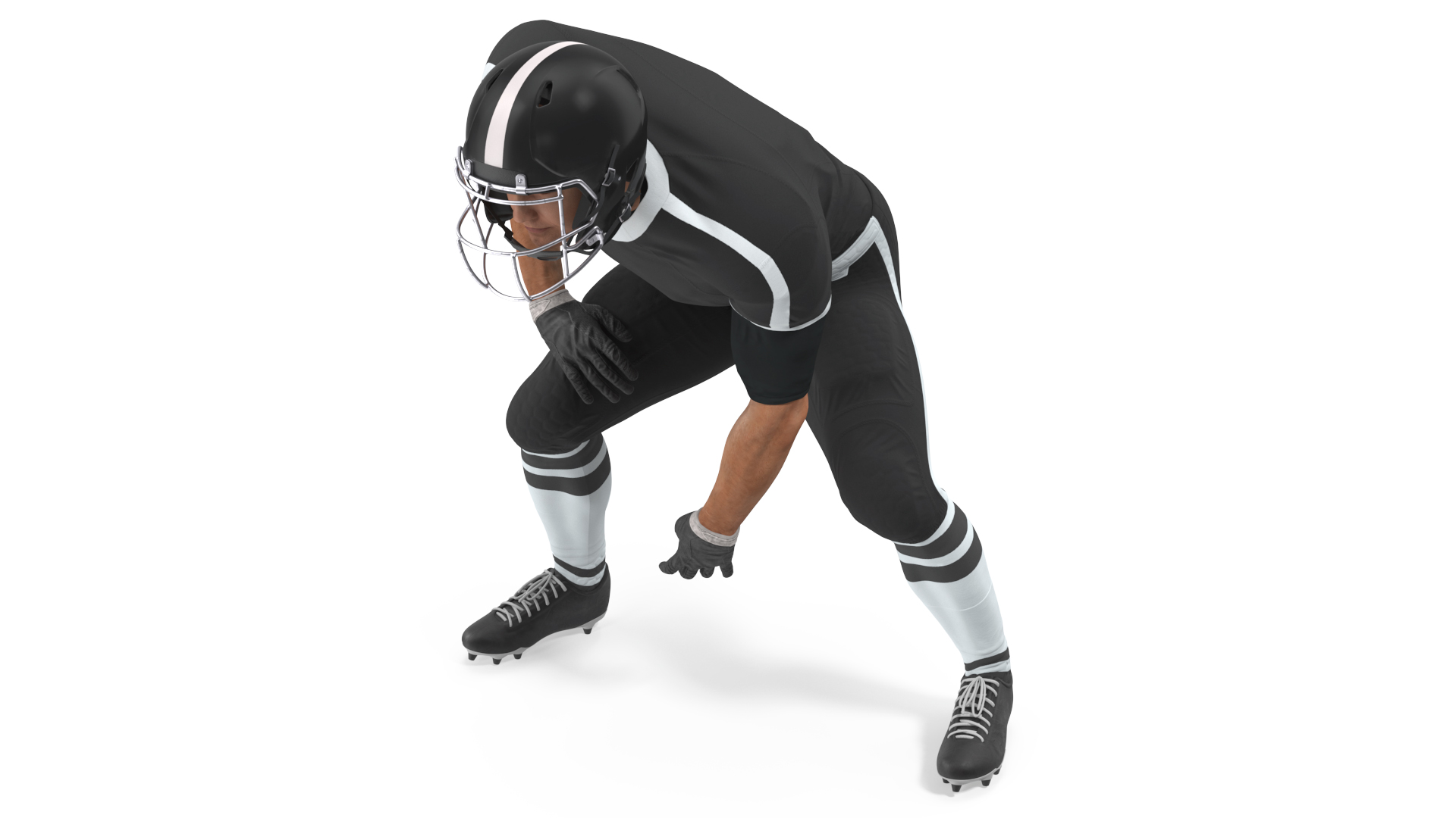 3D Crouching American Football Player Black Uniform model