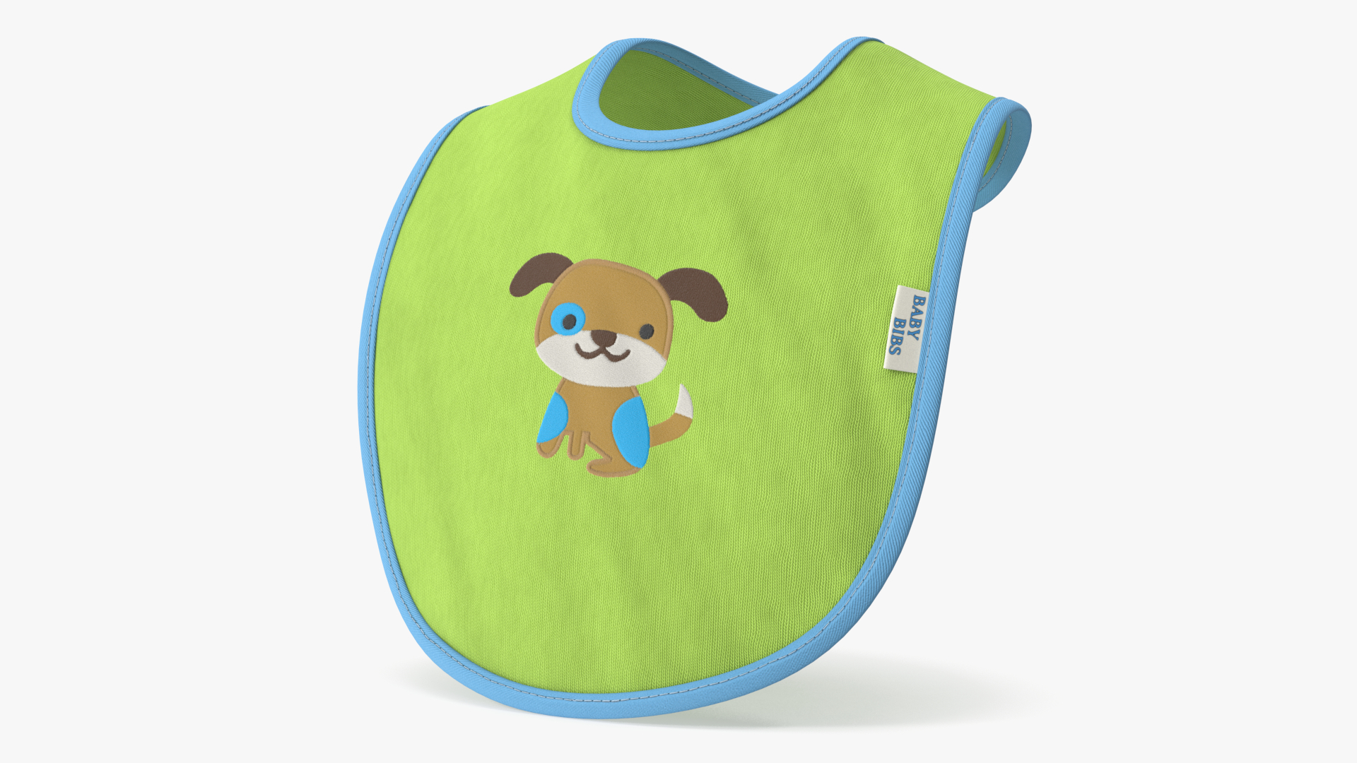 3D Green Baby Bib with Dog Print Put On