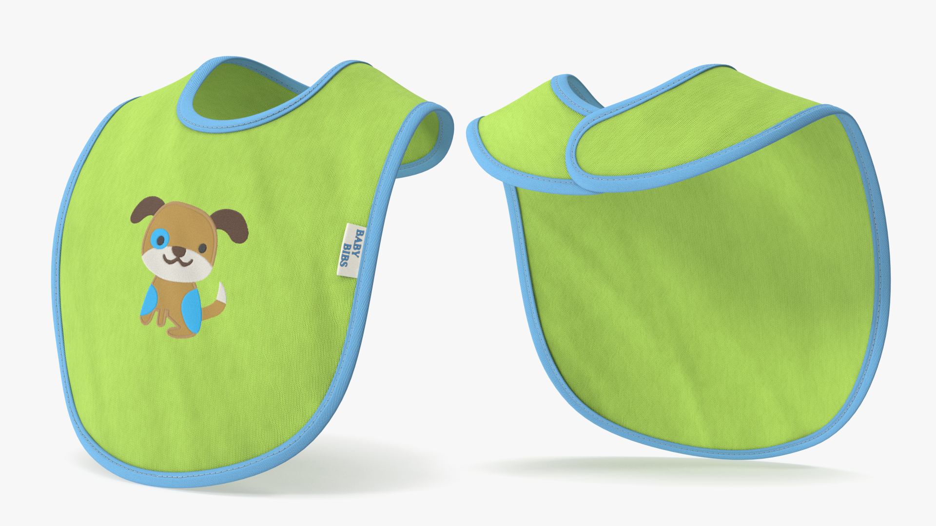 3D Green Baby Bib with Dog Print Put On