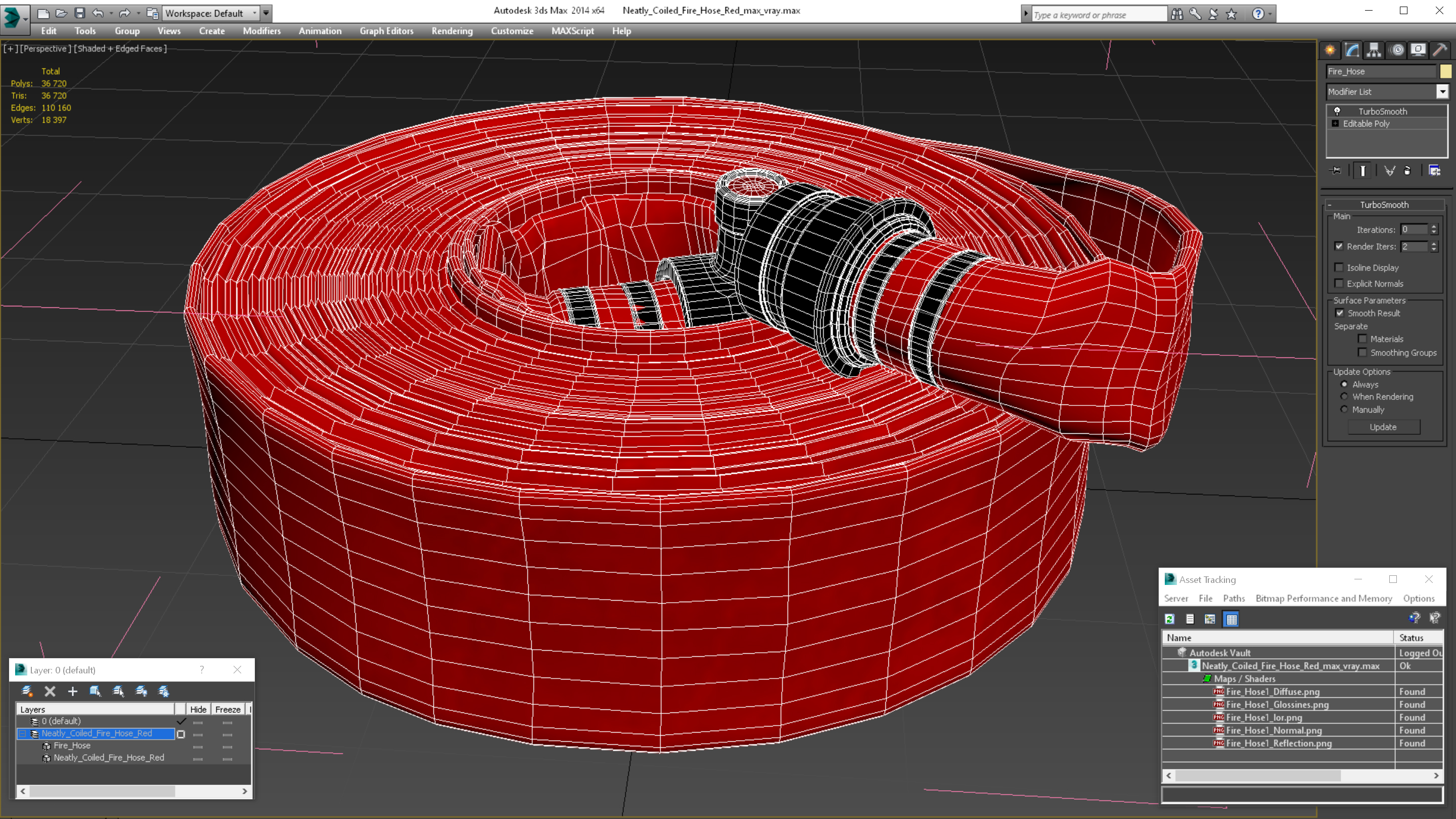 Neatly Coiled Fire Hose Red 3D