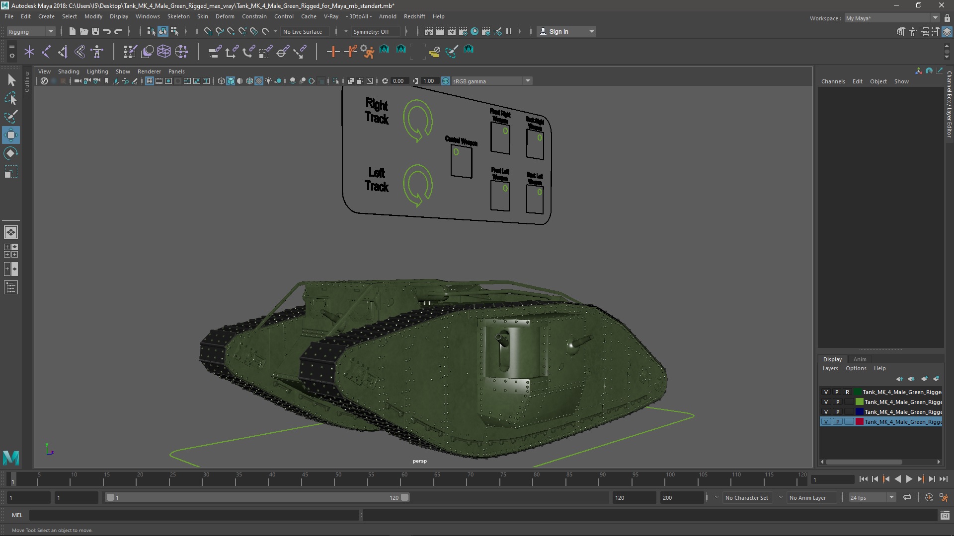 3D Tank MK 4 Male Green Rigged for Maya