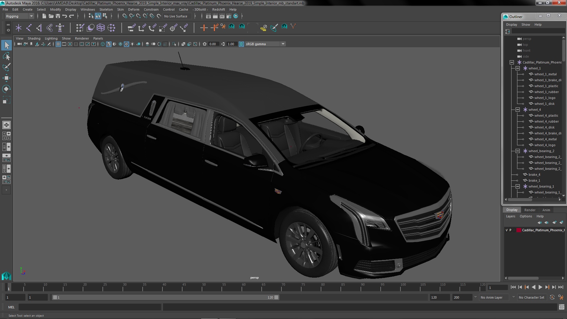 3D Cadillac Platinum Phoenix Hearse 2019 Simple Interior model