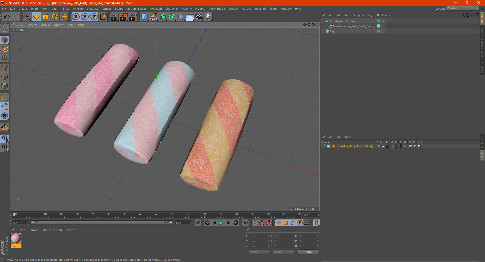 3D Marshmallow Pole Twist Candy model