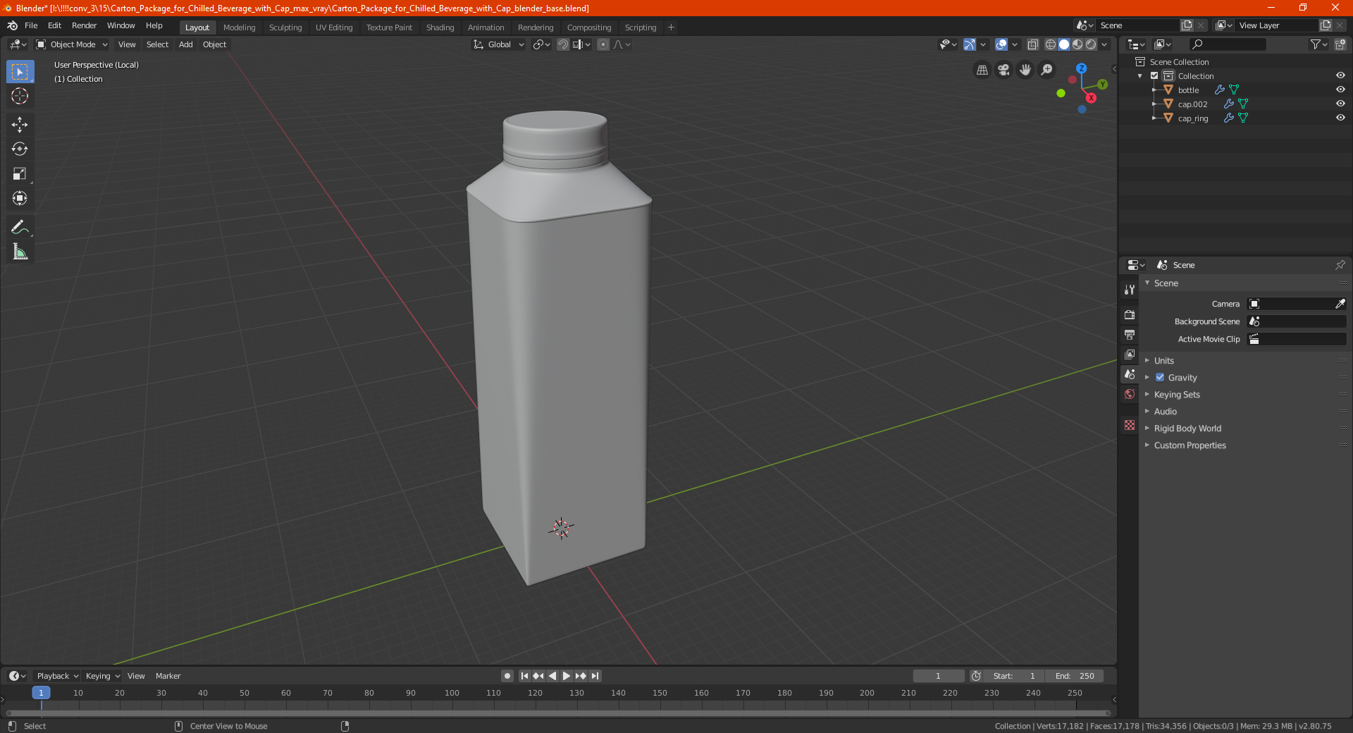 Carton Package for Chilled Beverage with Cap 3D model