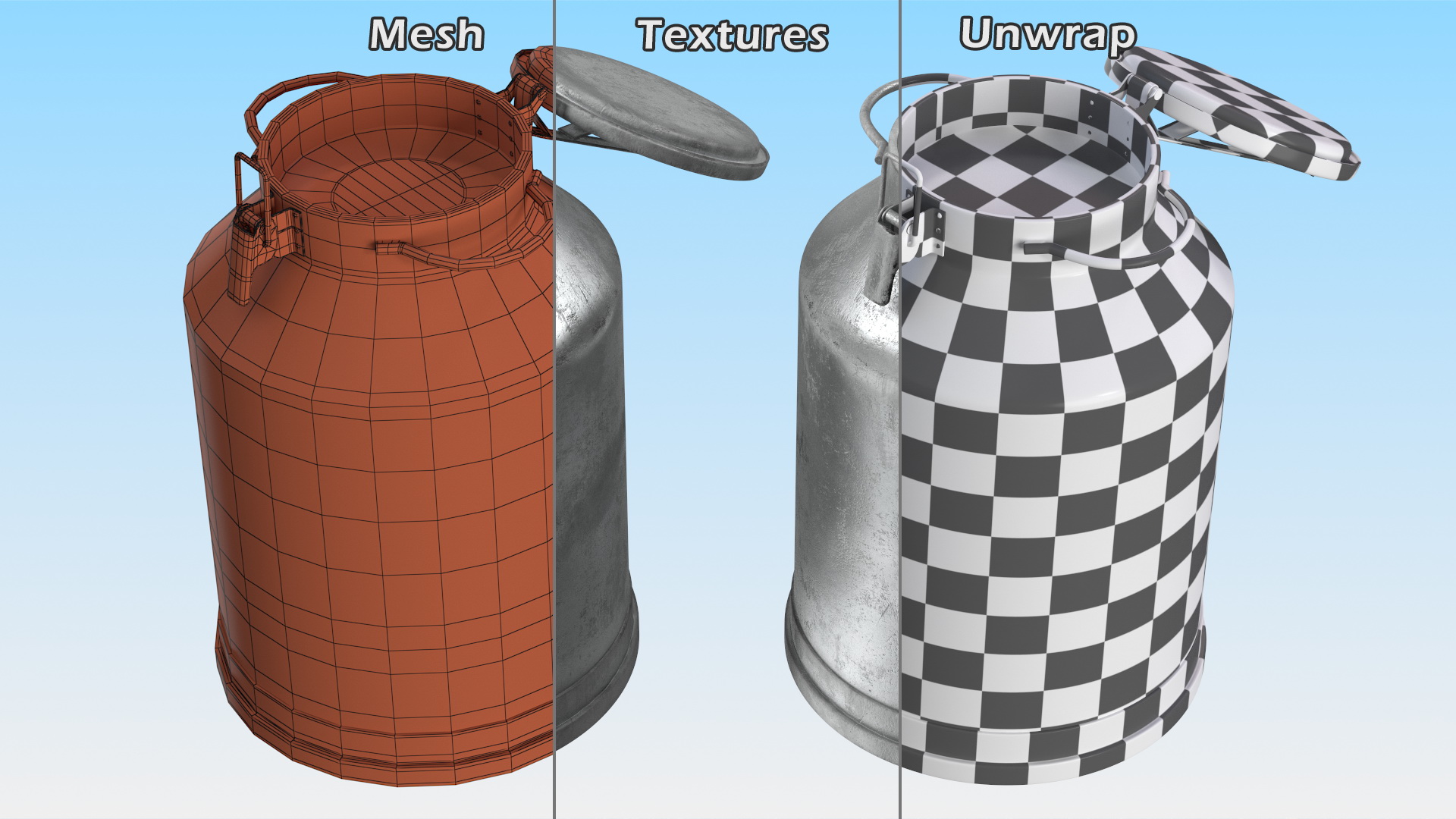 3D Aluminum Milk Bucket Can Full Old model