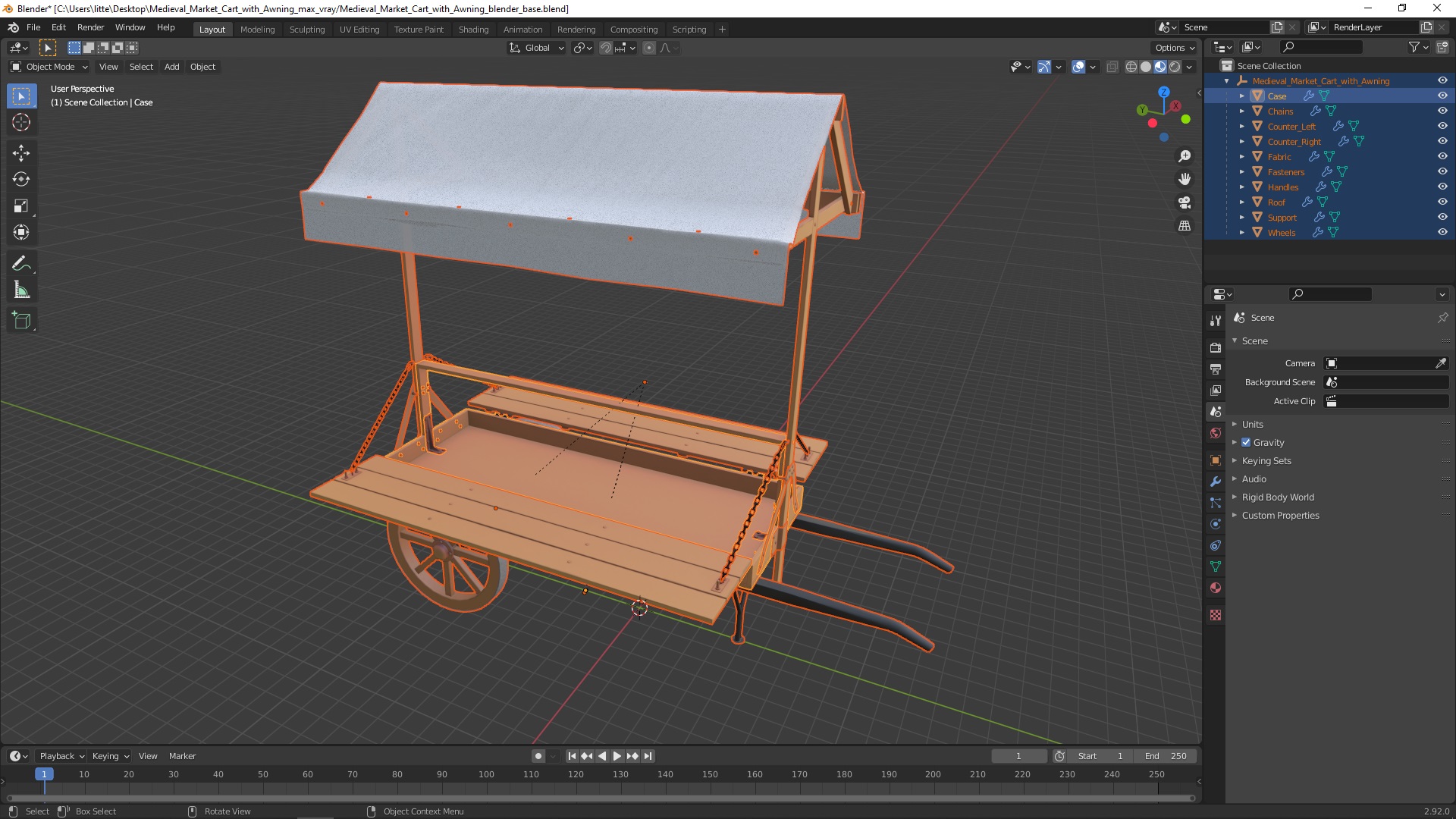 Medieval Market Cart with Awning 3D