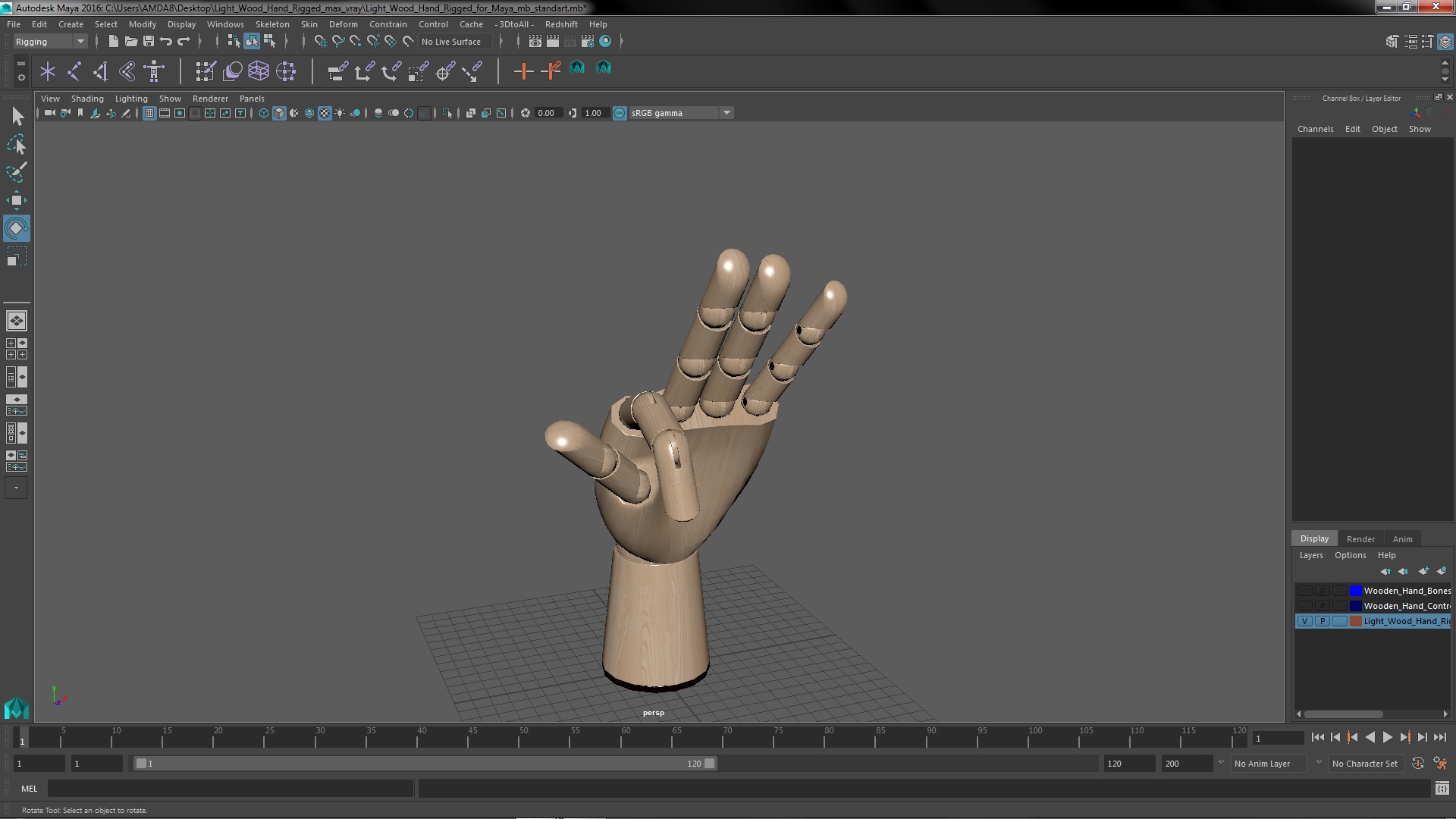 3D Light Wood Hand Rigged for Maya