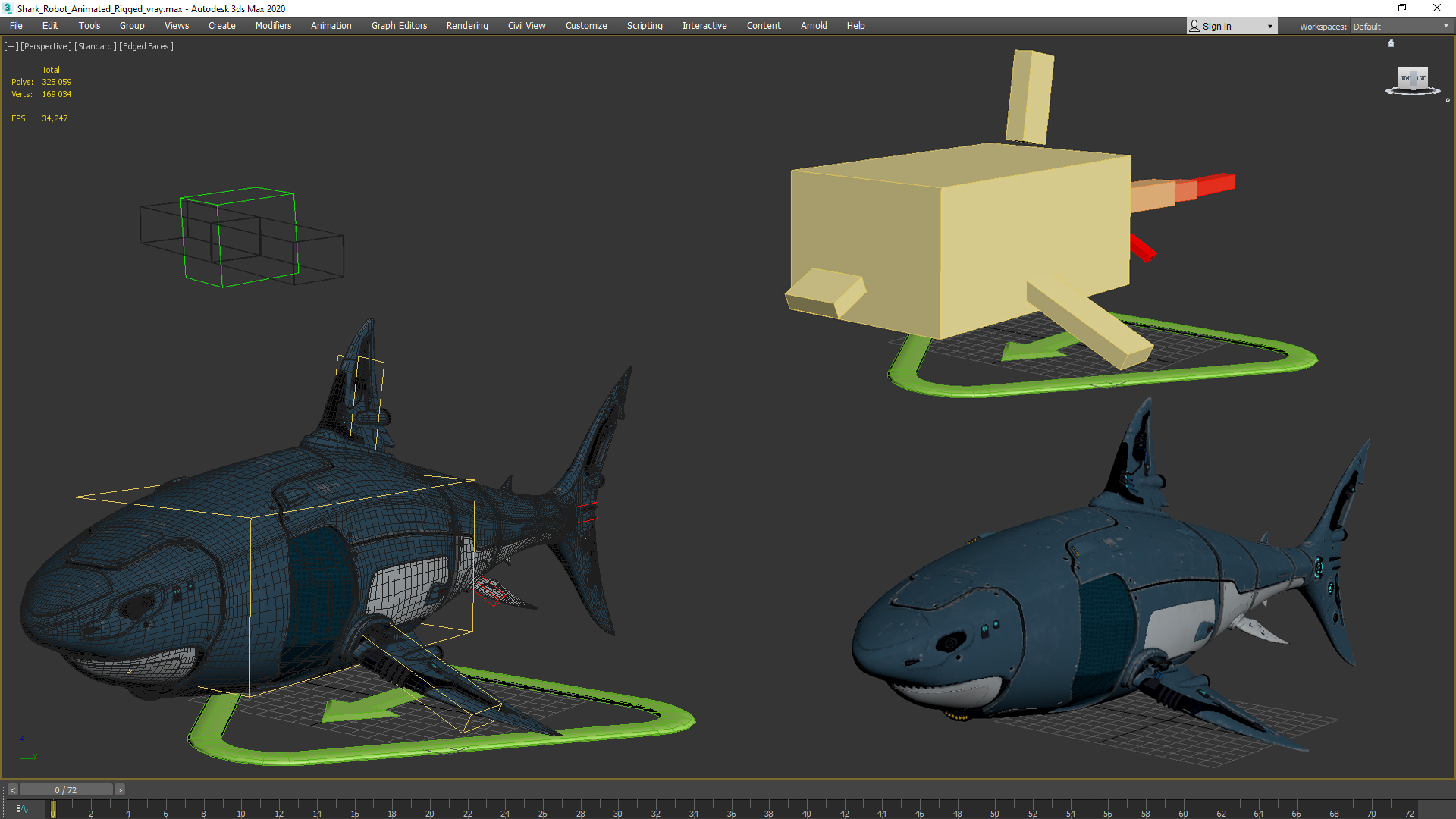 Shark Robot Animated Rigged 3D