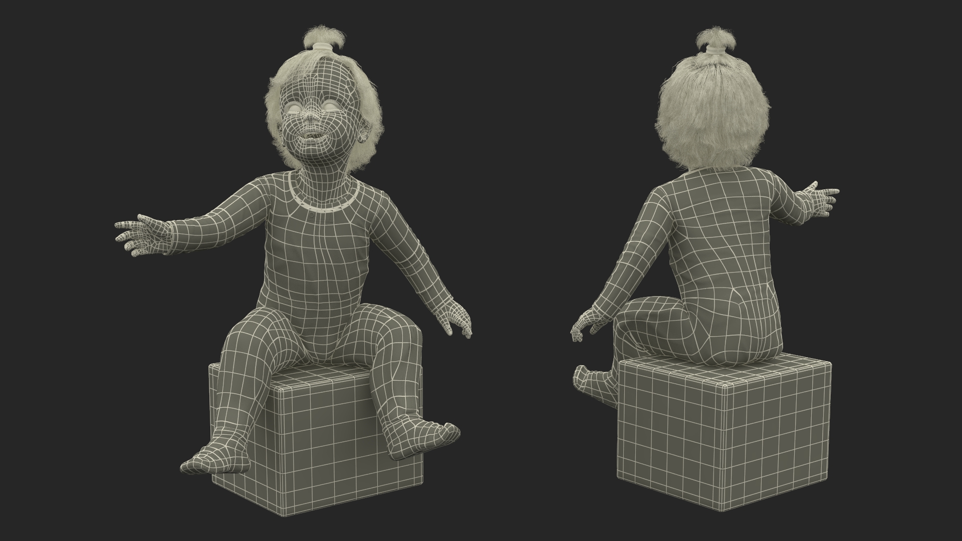 Baby Girl Wearing Full Bodysuit Sitting 3D model