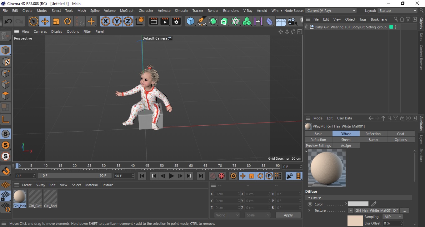 Baby Girl Wearing Full Bodysuit Sitting 3D model